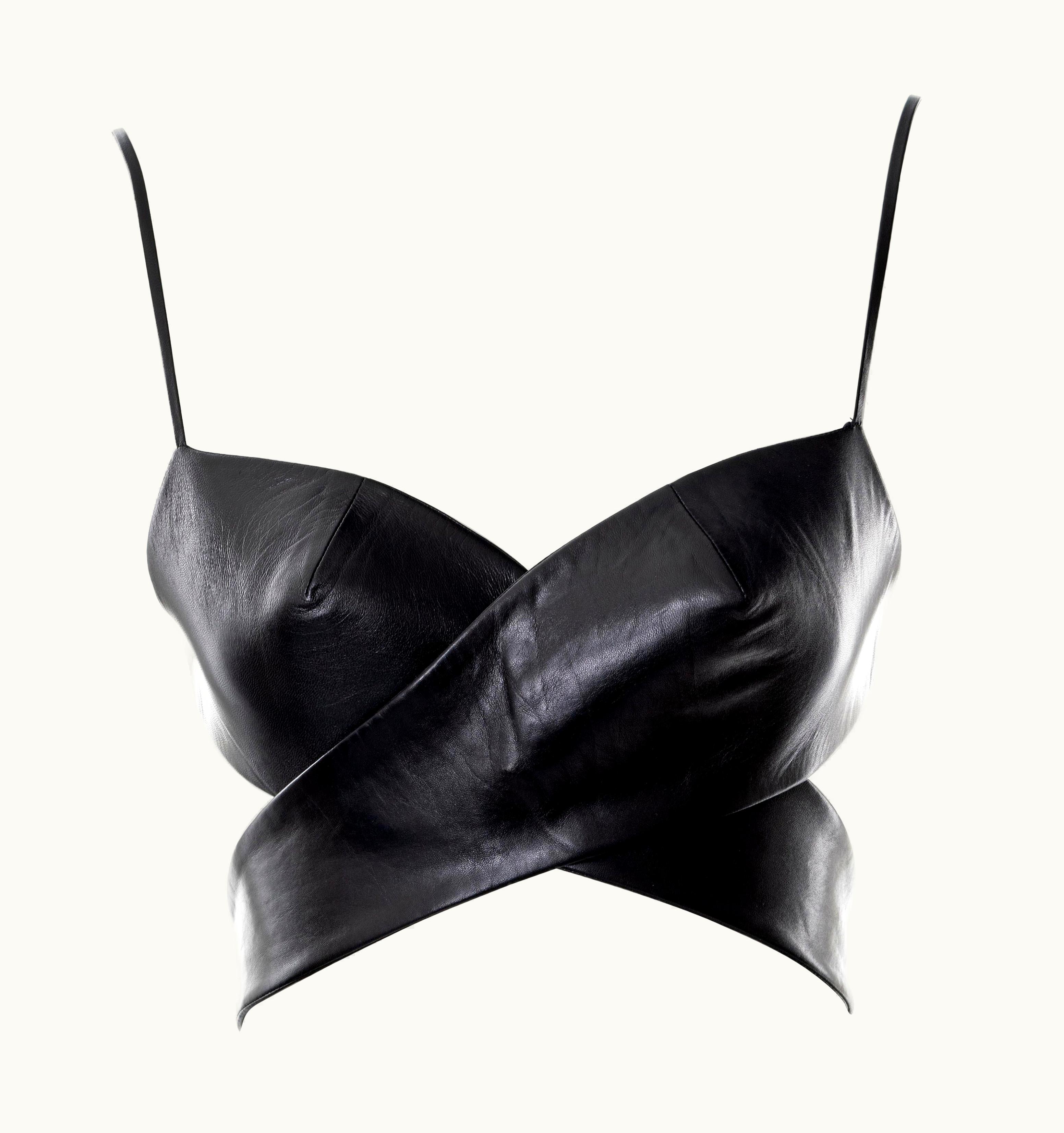 Gucci By Tom Ford Black Leather 2-piece Bra Top, S/S 2001