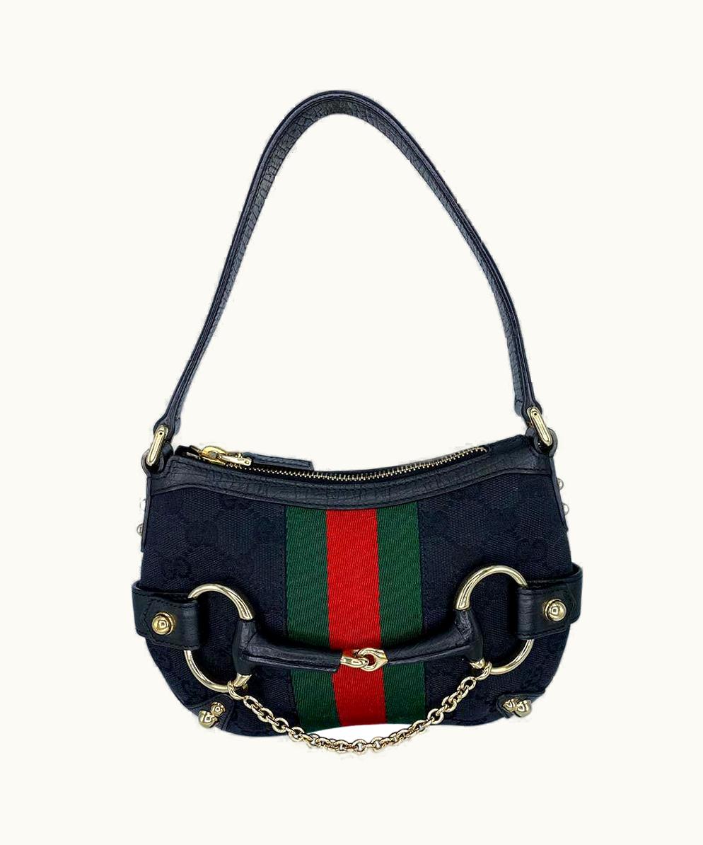 Gucci By Tom Ford Horse Bit Mini Bag Chain Gg Monogram Green & Red Webbing