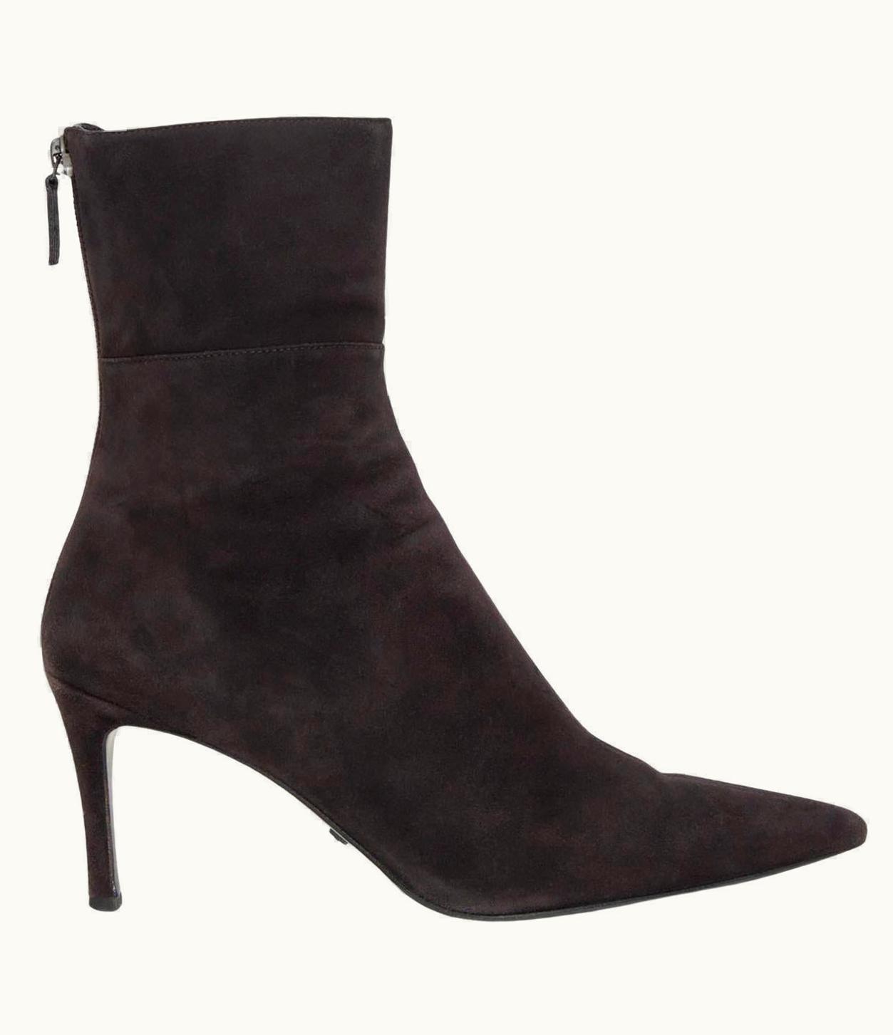 Gucci Dark Brown Suede Pointe Toe Mid Calf Boots Shoes