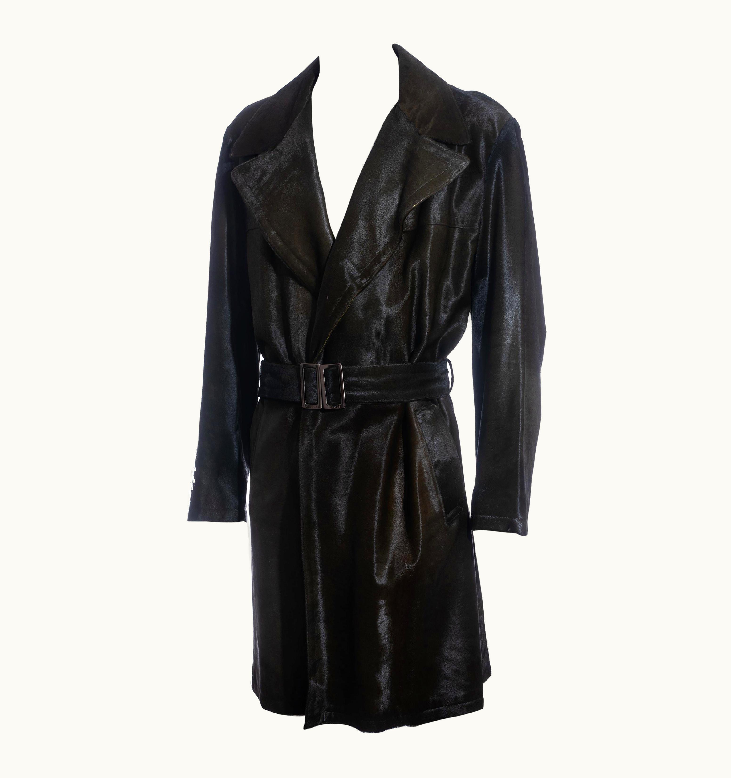 Gucci Men' Gucci By Tom Ford Bottle Green Pony Hair Trench Coat, AW 2005