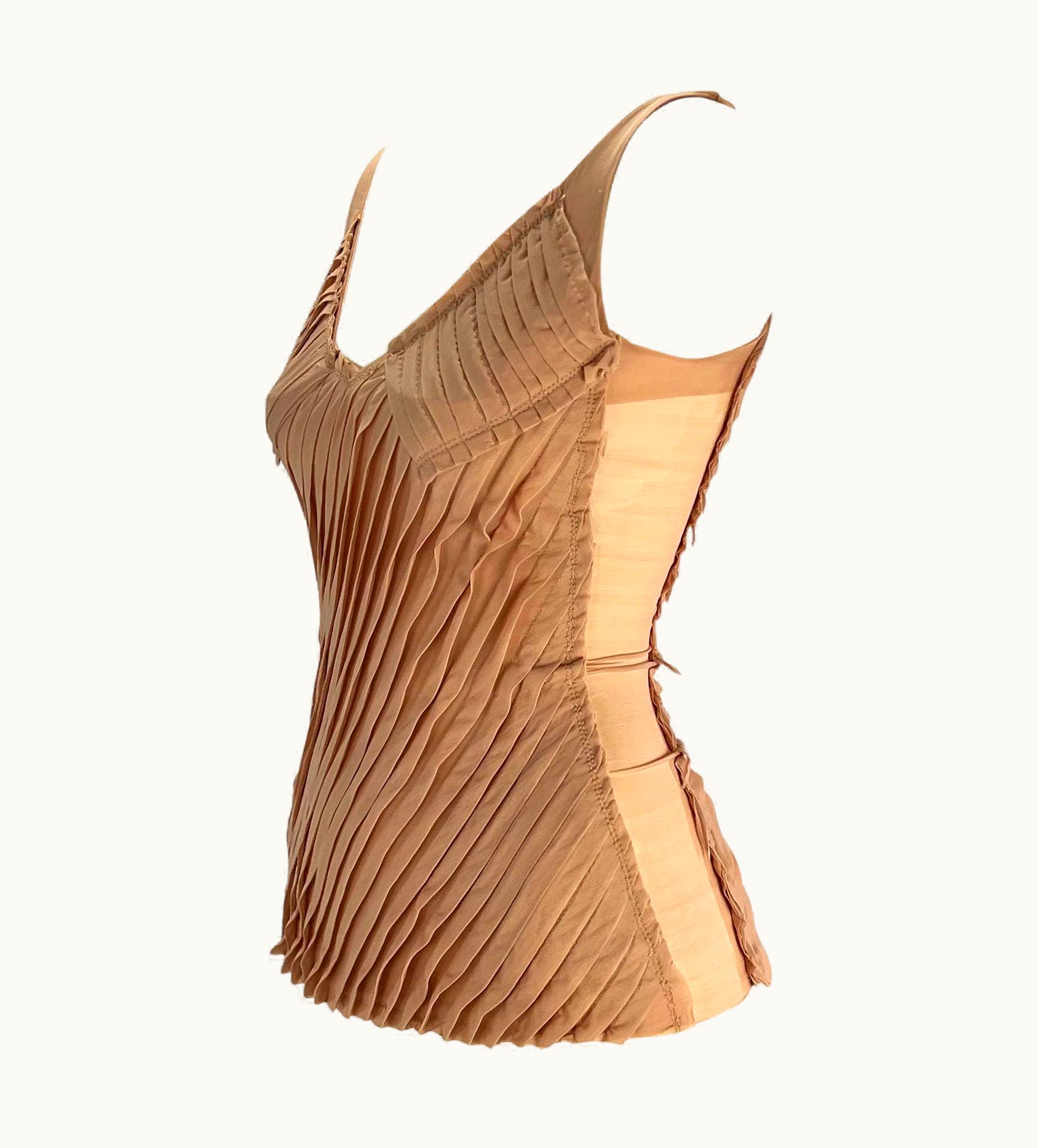 Gucci S/S 2004 Gucci By Tom Ford Pleated Blush Sheer Panel Tank Top