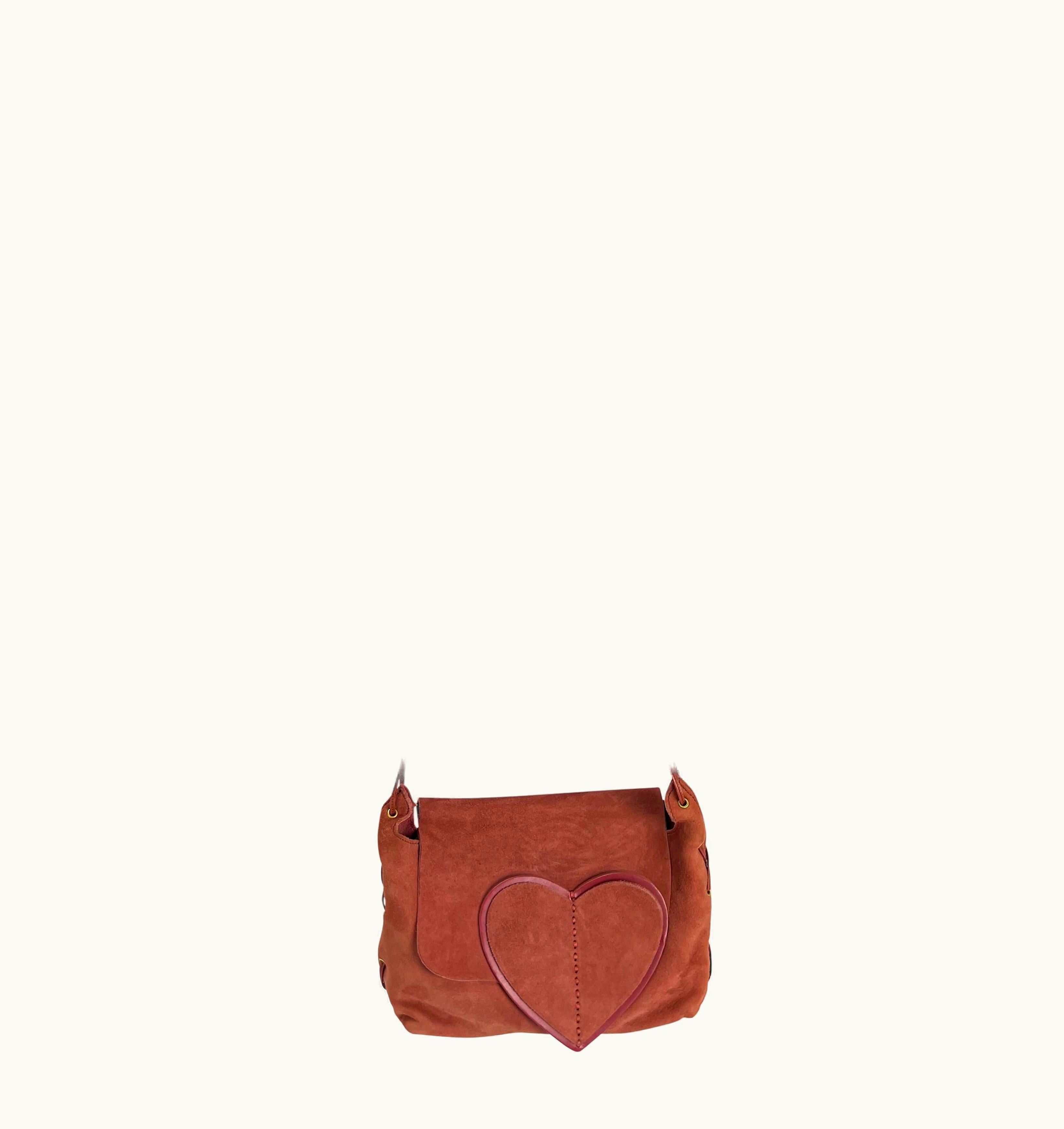 Gucci S/S 2002 Gucci By Tom Ford Runway Blush Suede Heart Crossbody Bag