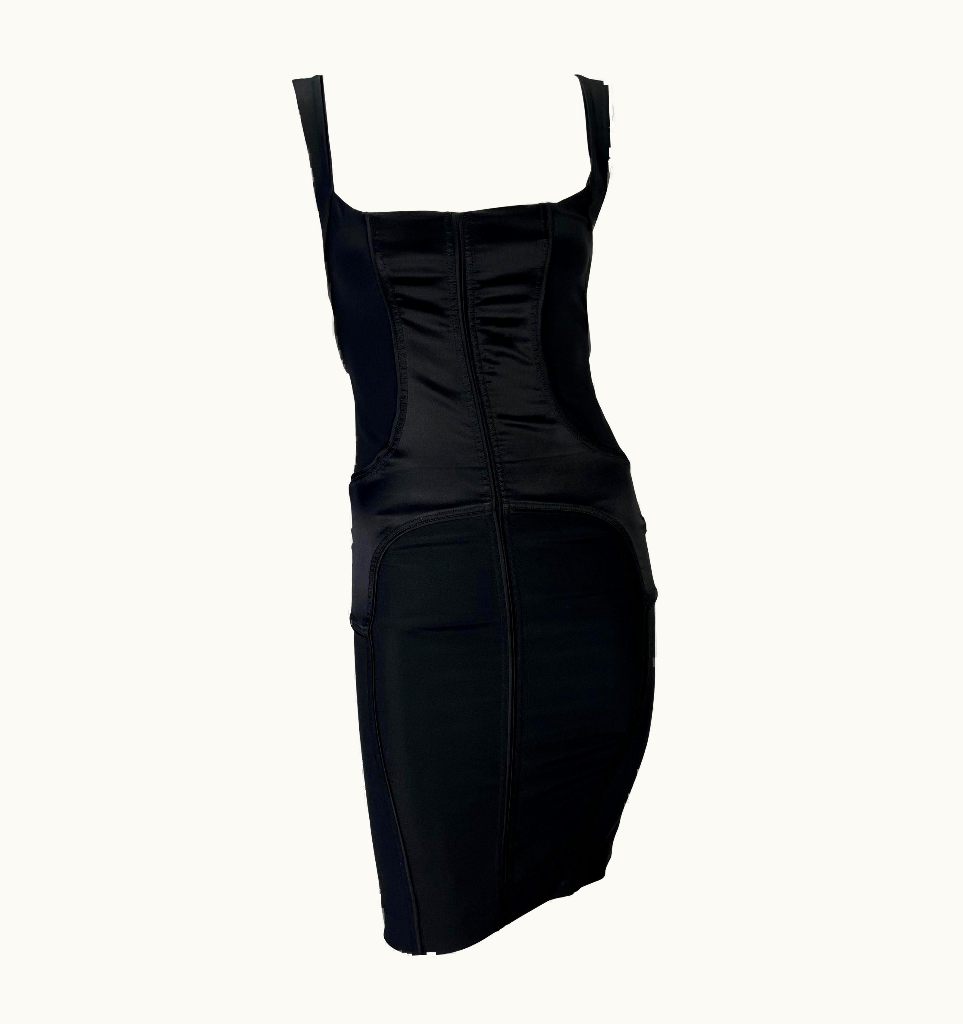 Gucci AW 2003 Gucci By Tom Ford Black Satin Panel Stretch Bodycon Dress