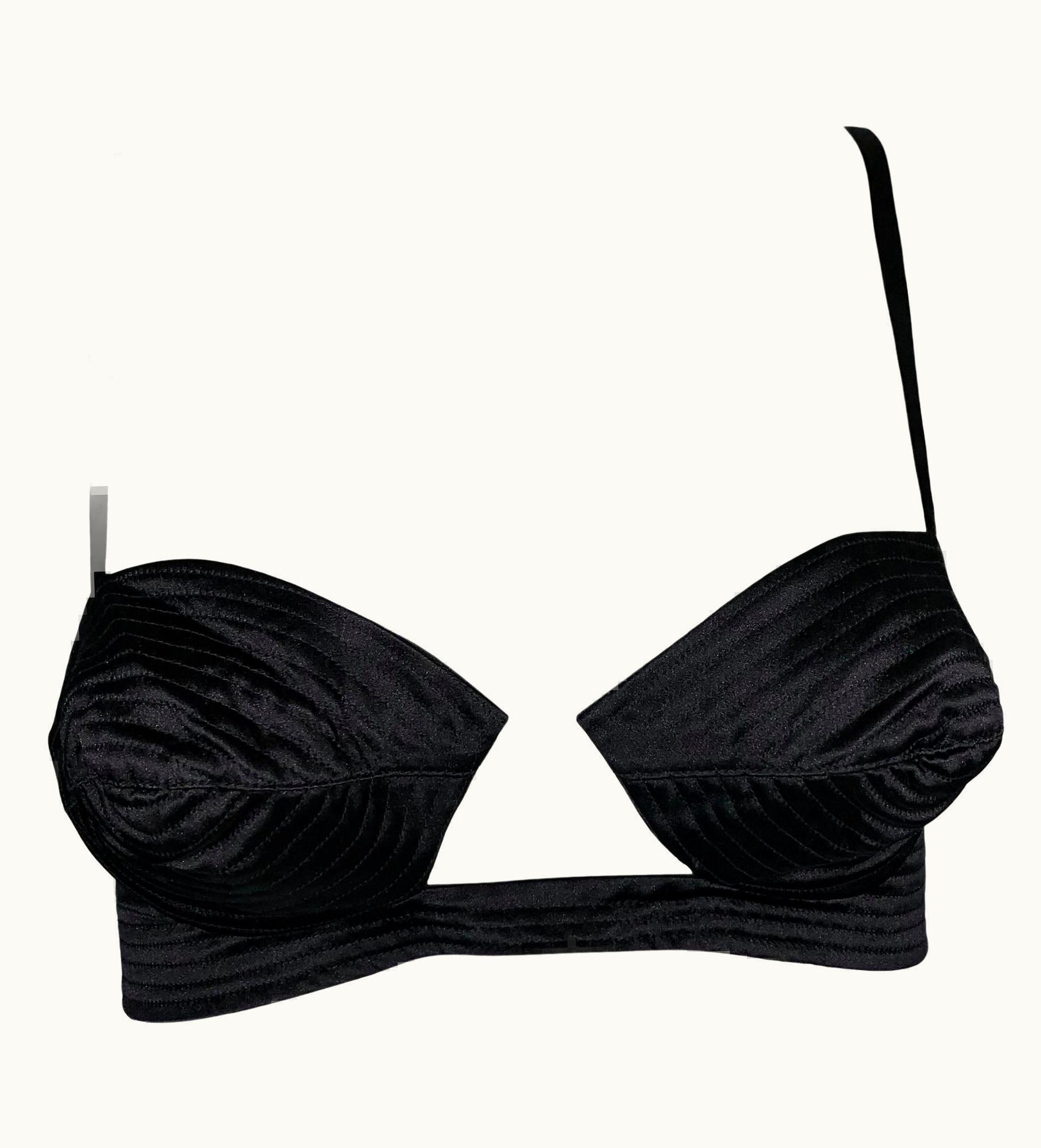 Gucci S/S 2001 Gucci By Tom Ford Black Satin Runway Cone Bra Top