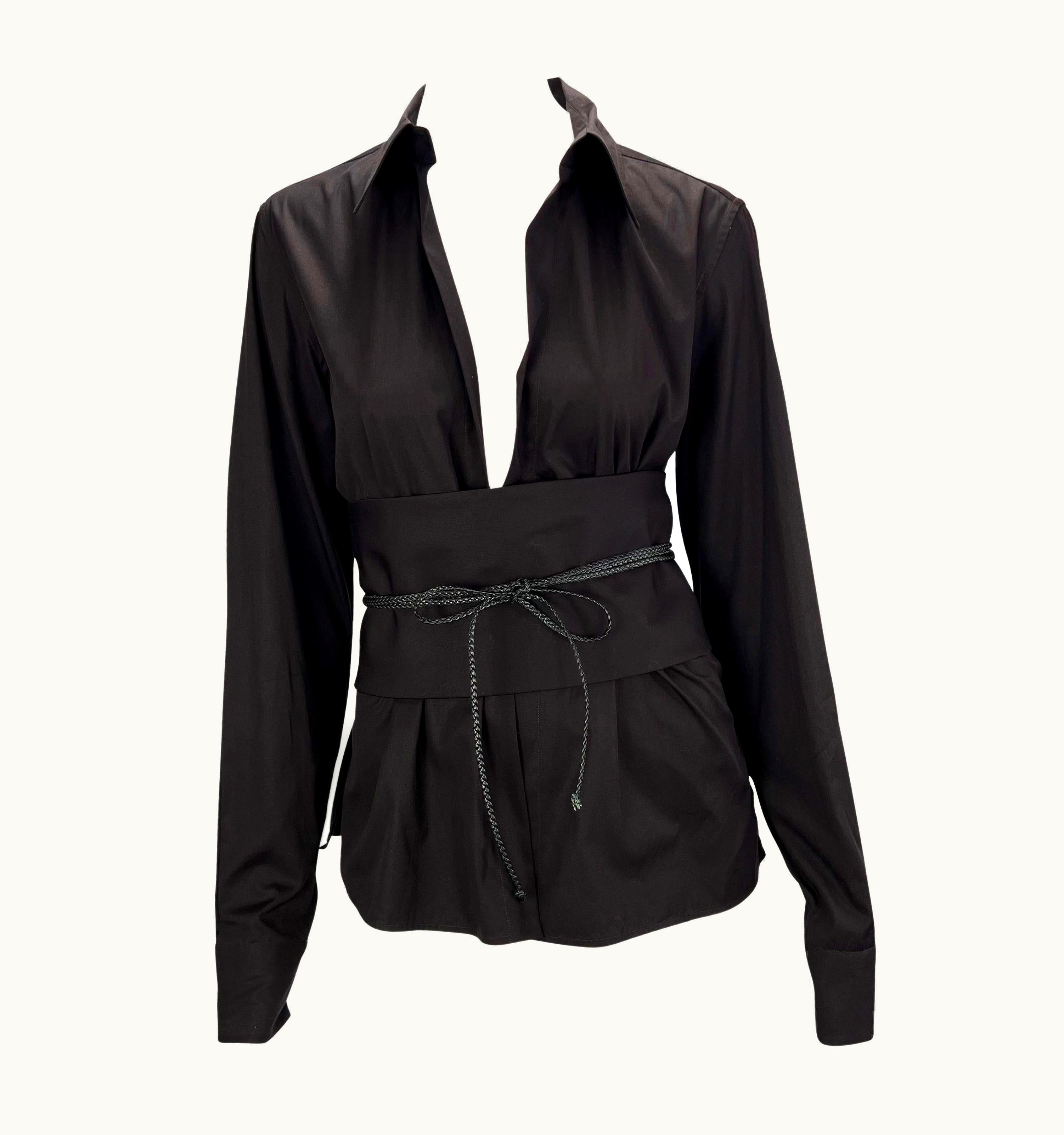 Gucci Nwt AW 2002 Gucci By Tom Ford Aubergine Obi Belted Plunge Blouse