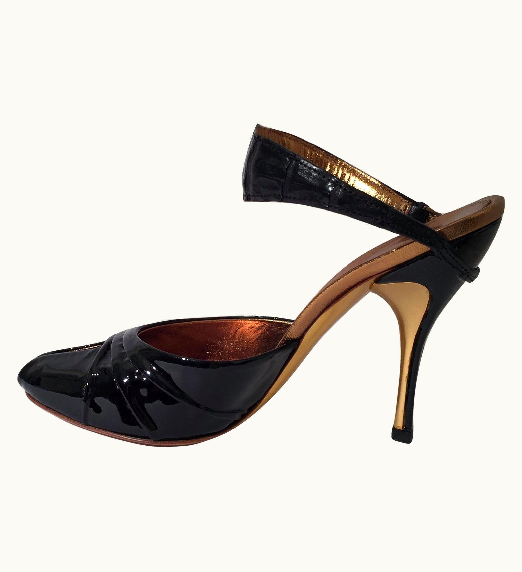 Gucci Rare Gucci Crocodile And Patent Leather Heels Mules