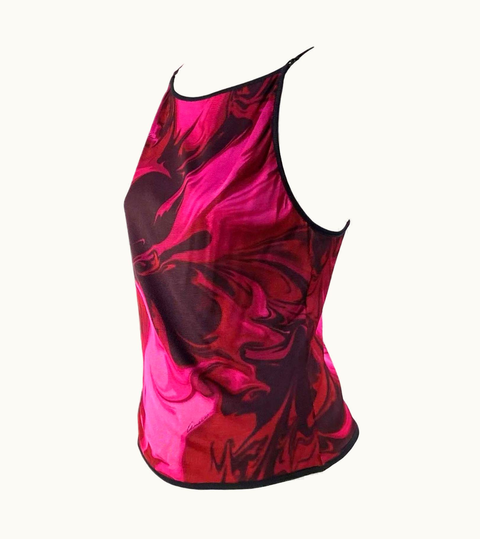 Gucci S/S 2001 Gucci By Tom Ford Pink Magma Print Backless Tank Top