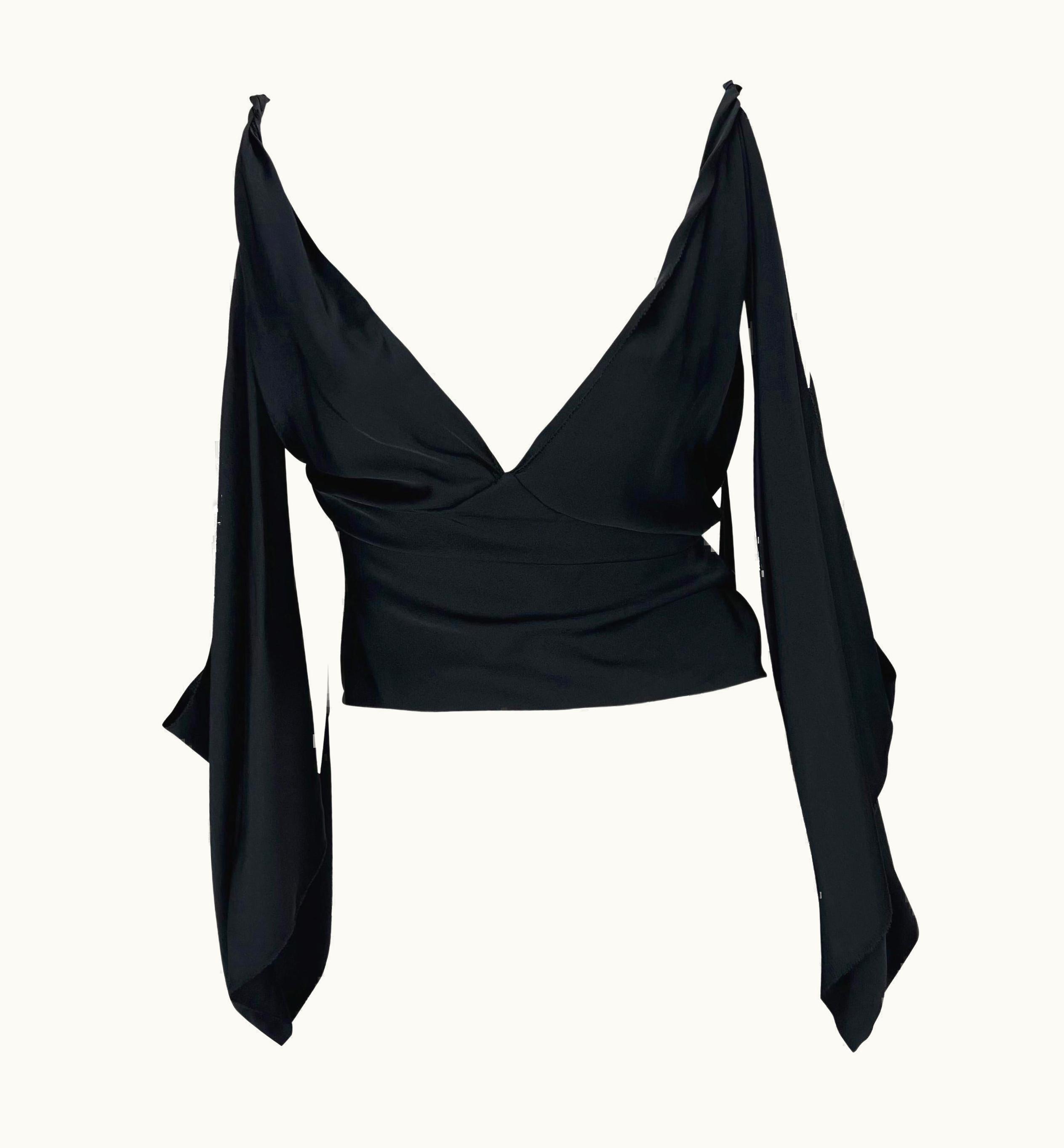 Gucci AW 2002 Gucci By Tom Ford Runway Black Silk Tie Crop Top