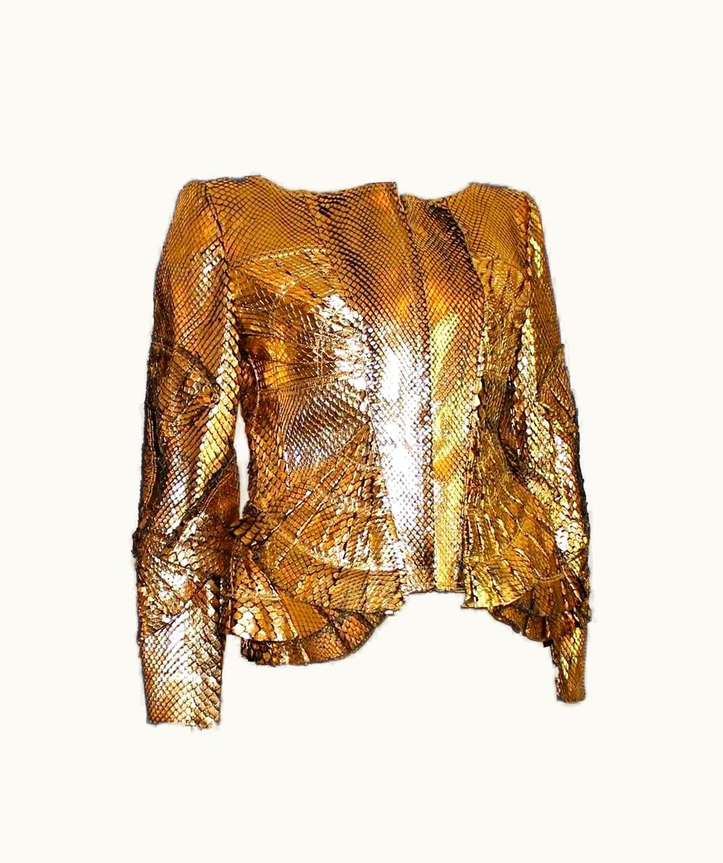 Gucci Rare Gucci By Tom Ford Exotic Leather Gold Metallic Jacket Blazer - Unique Piece