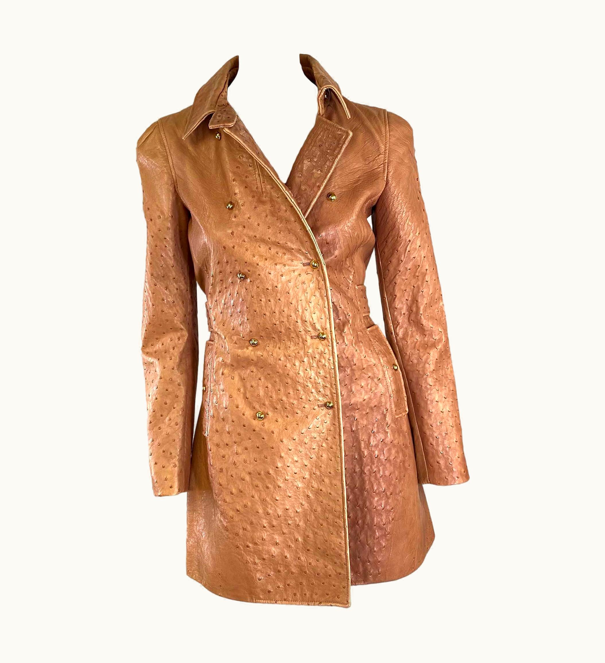 Gucci By Frida Giannini Ostrich Leather Ombré Button Up Coat