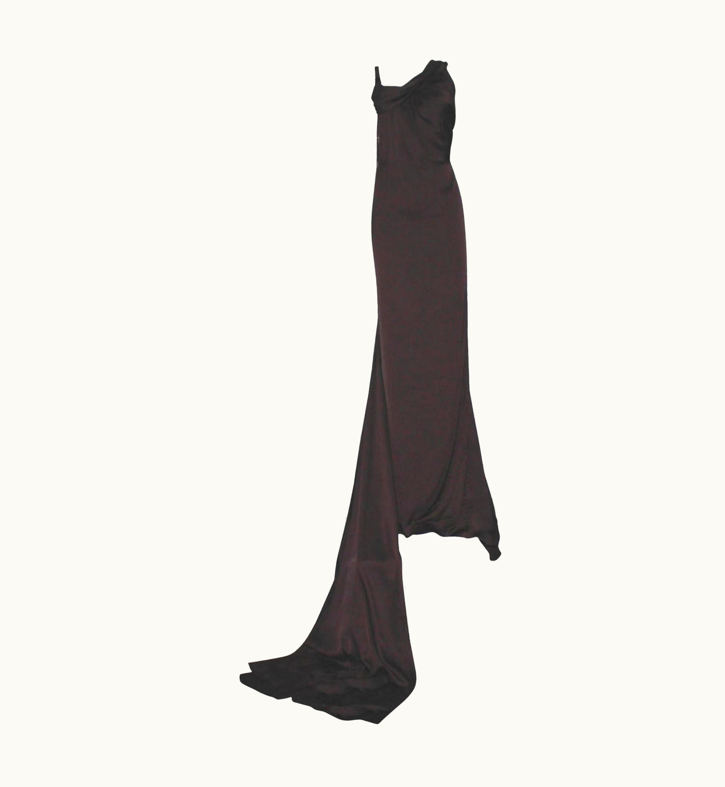 Gucci By Tom Ford 2002 Silk Leather Evening Gown With Panel Train