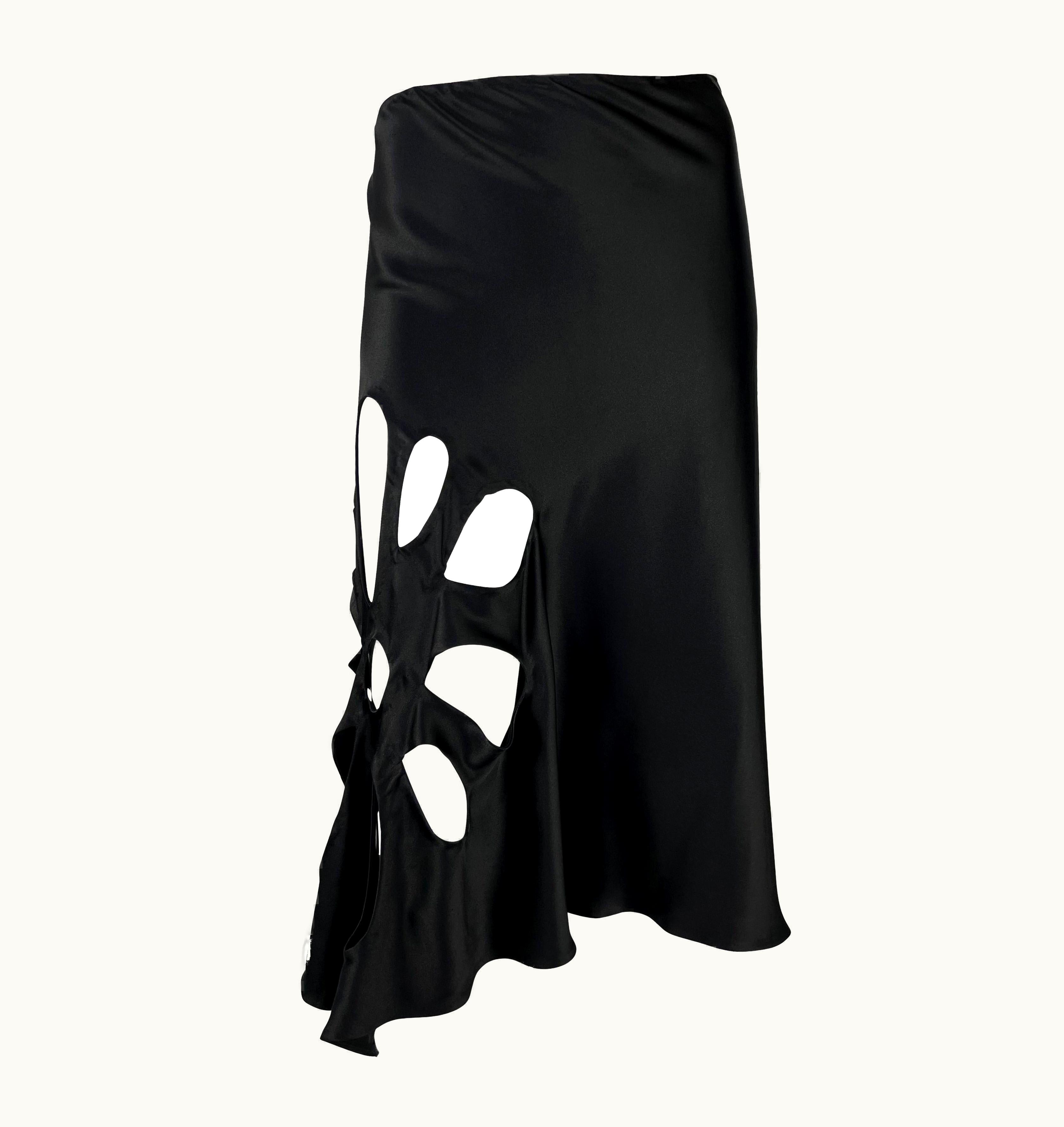 Gucci S/S 2002 Gucci By Tom Ford Black Floral Cutout Silk Satin Flare Skirt