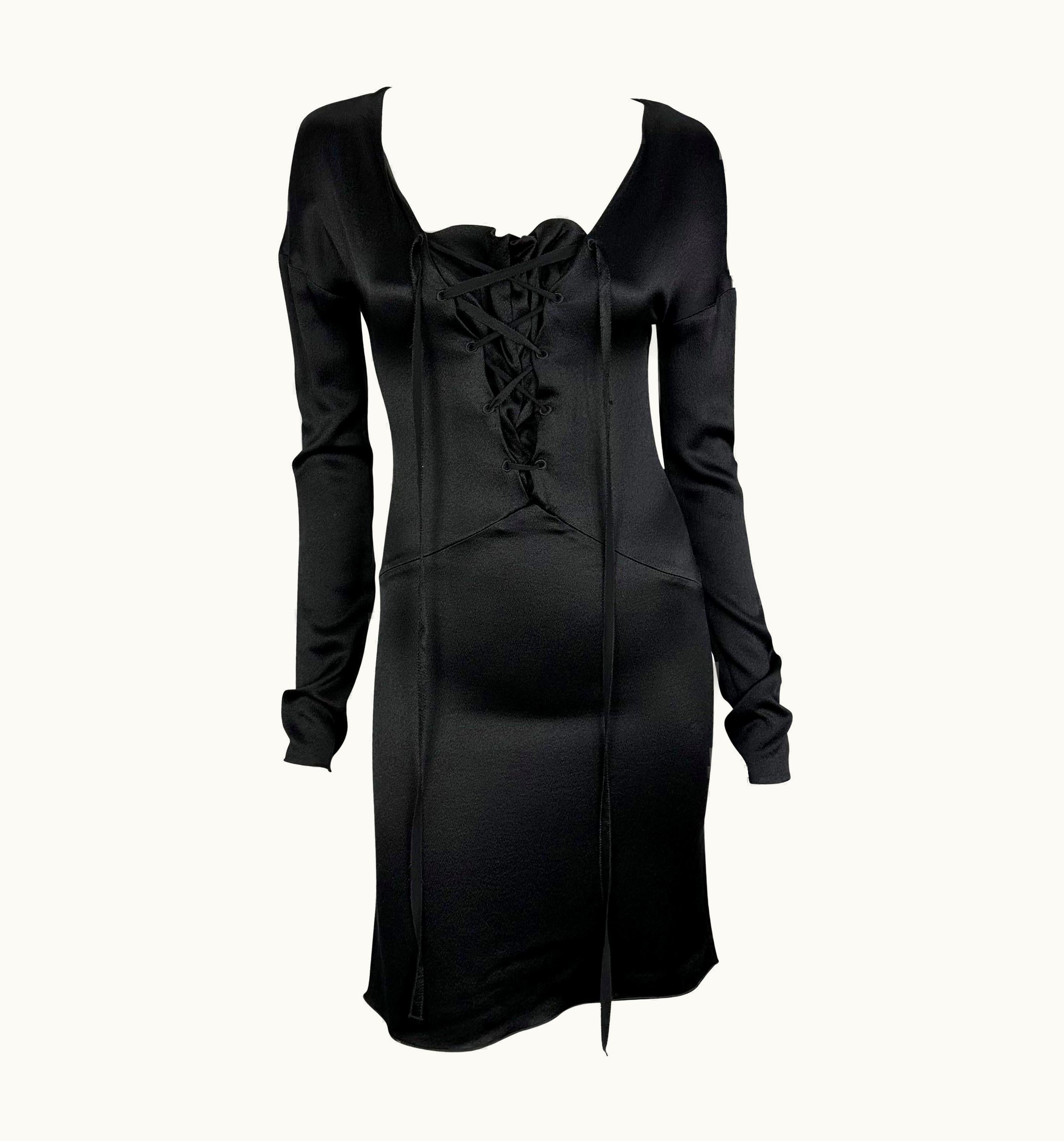 Gucci AW 2002 Gucci By Tom Ford Black Silk Lace-Up Flare Mini Dress