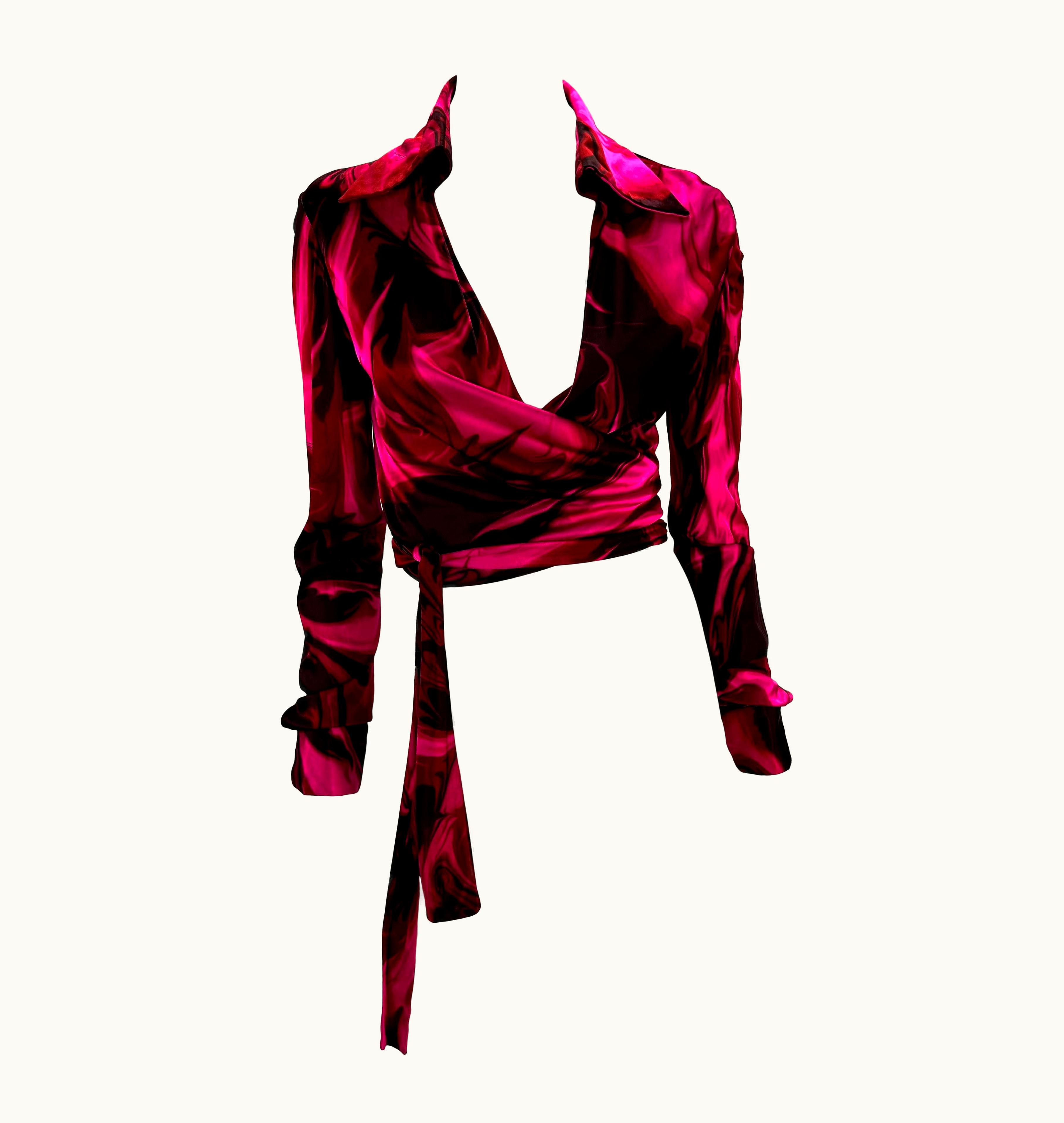 Gucci Nwt S/S 2001 Gucci By Tom Ford Pink Magma Print Viscose Wrap Top