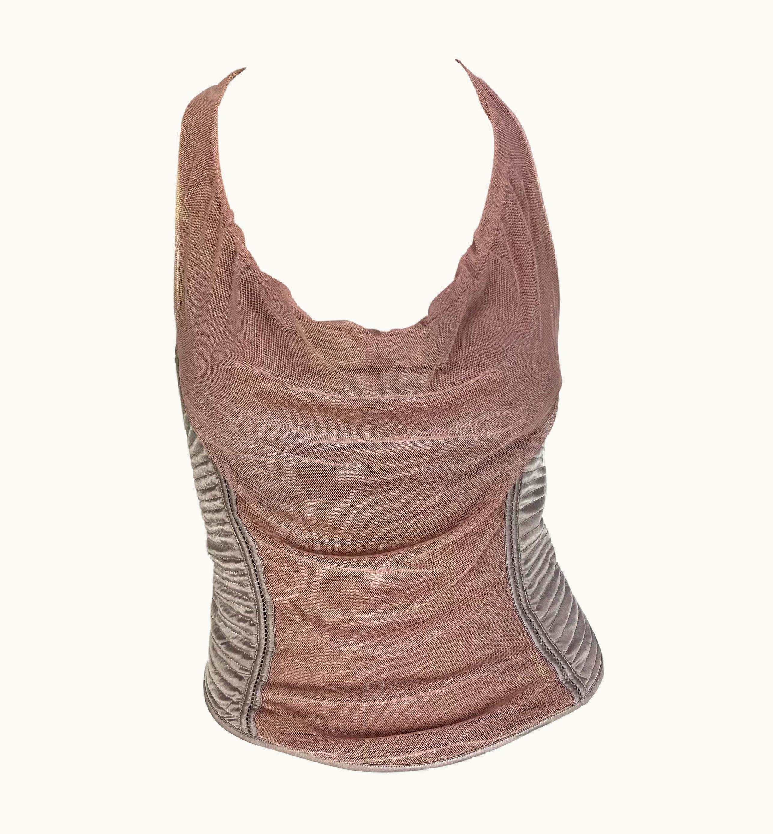 Gucci AW 2003 Gucci By Tom Ford Pink Mesh Quilted Satin Stretch Racerback Tank Top