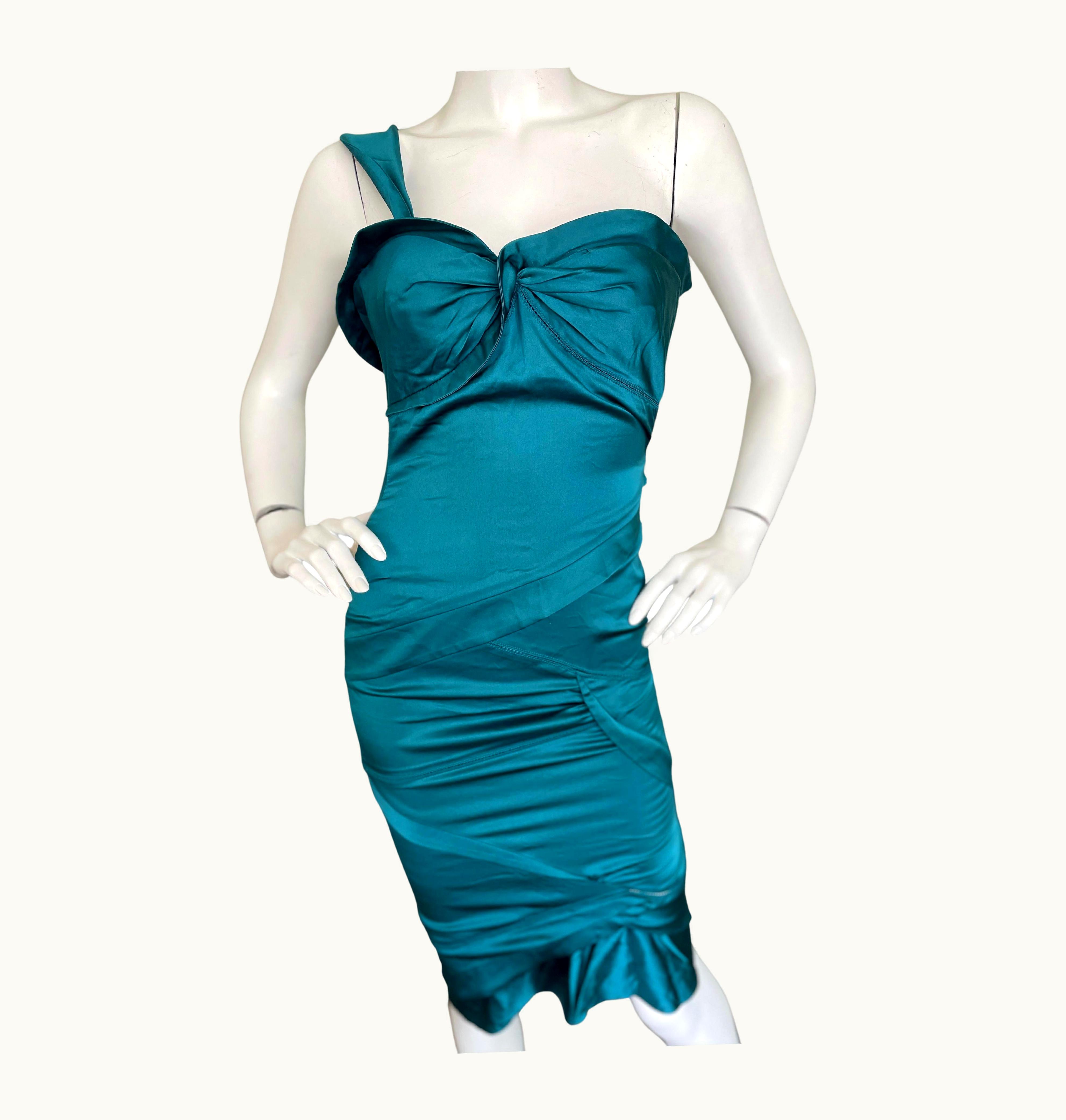 Gucci By Tom Ford Green Silk One Shoulder Cocktail Dress
