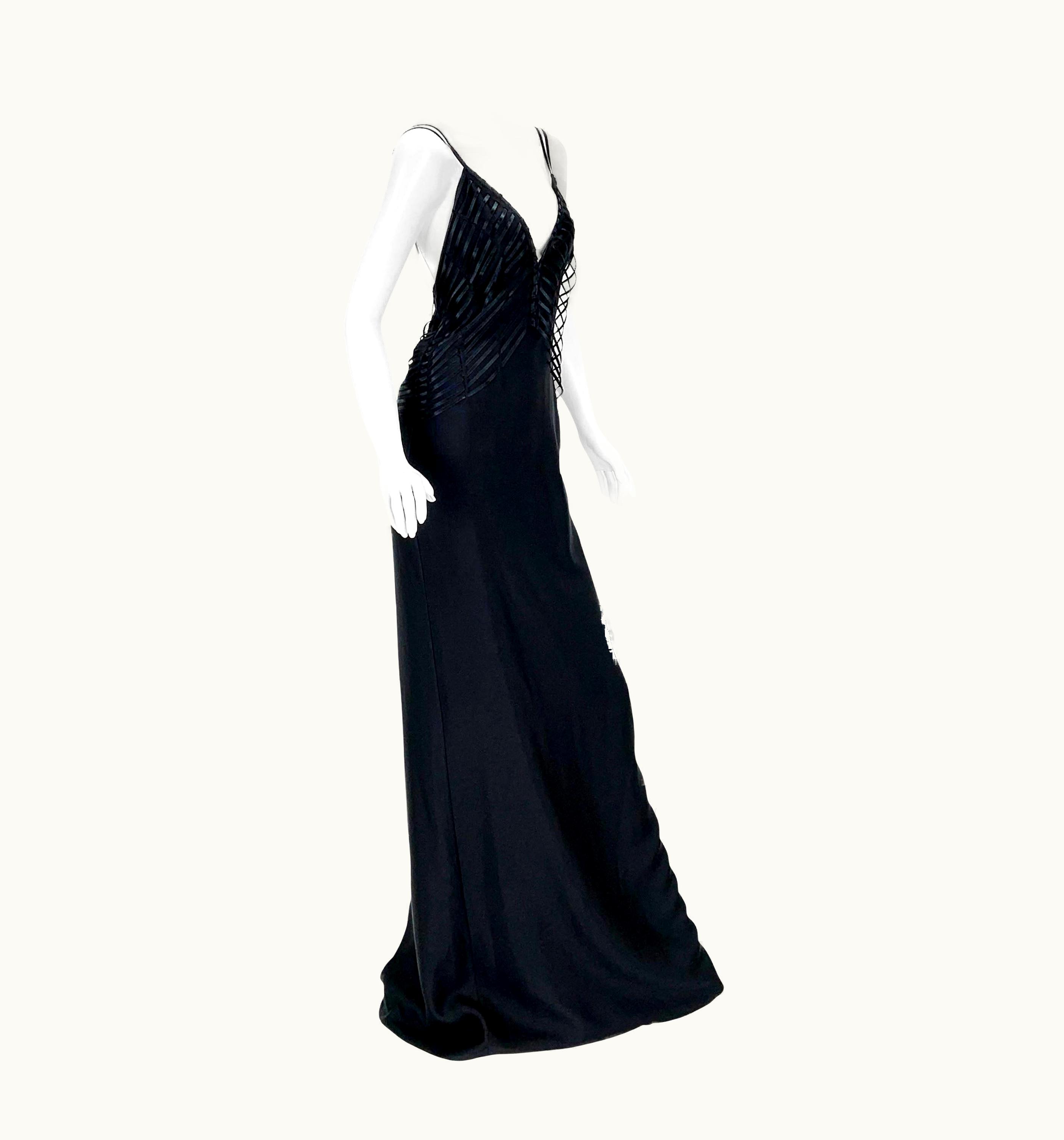 Gucci Tom Ford For Gucci 2002 Collection Black Silk Deep Plunge Open Back Dress UZ0574350