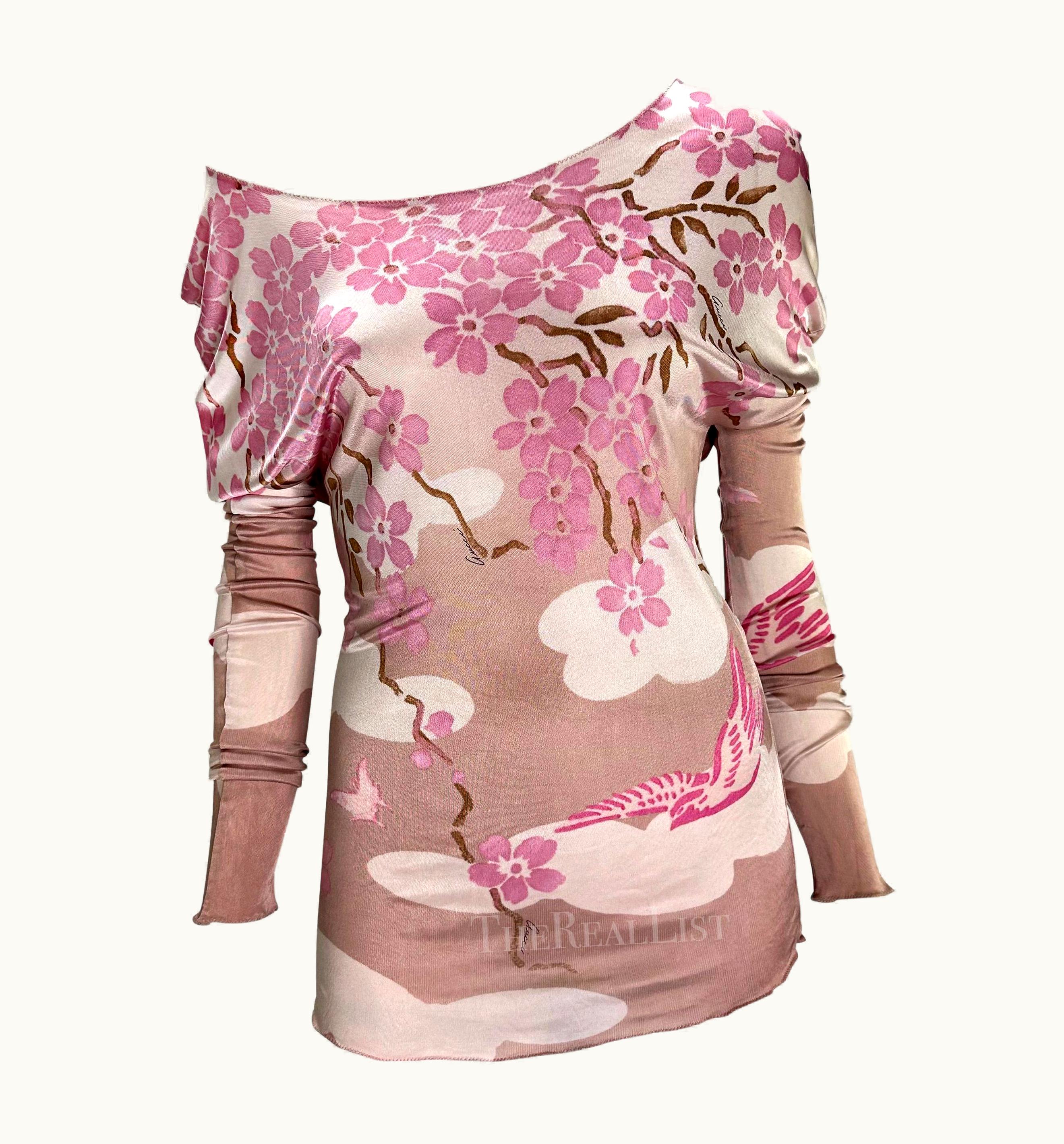 Gucci S/S 2003 Gucci By Tom Ford Pink Cherry Blossom Runway Mini Dress S/S Top