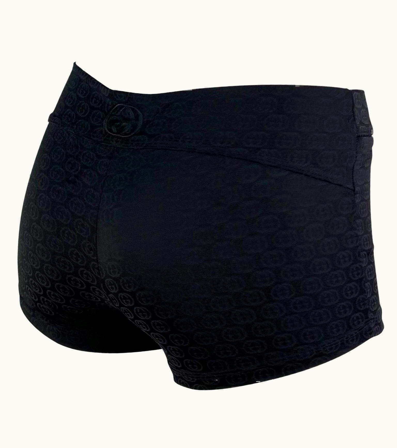 Gucci S/S 2003 Gucci By Tom Ford Gg Monogram Stretch Swim Black Hot Pants Shorts