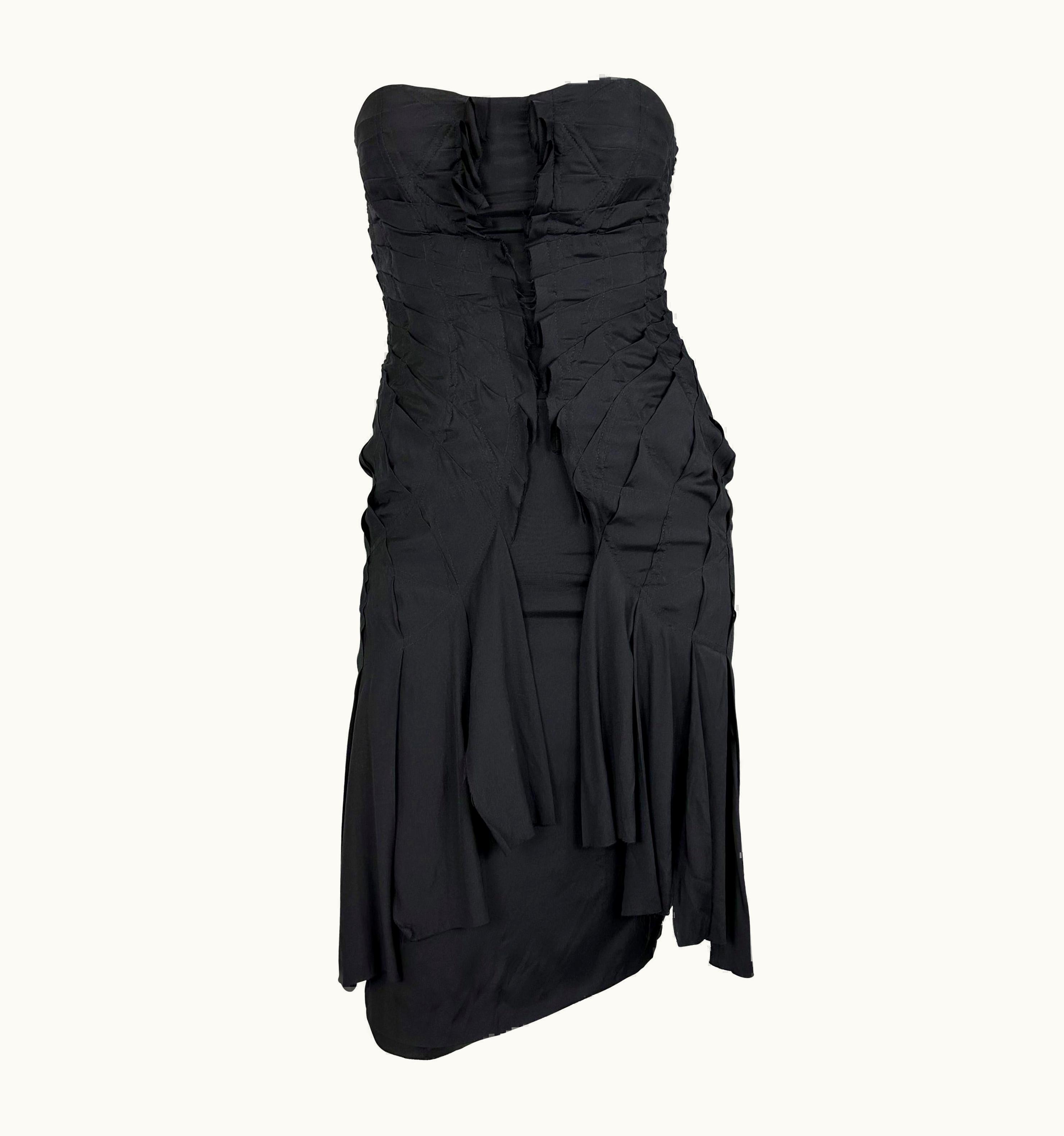 Gucci S/S 2004 Gucci By Tom Ford Fan Pleated Silk Ribbon Cutout Black Strapless Dress