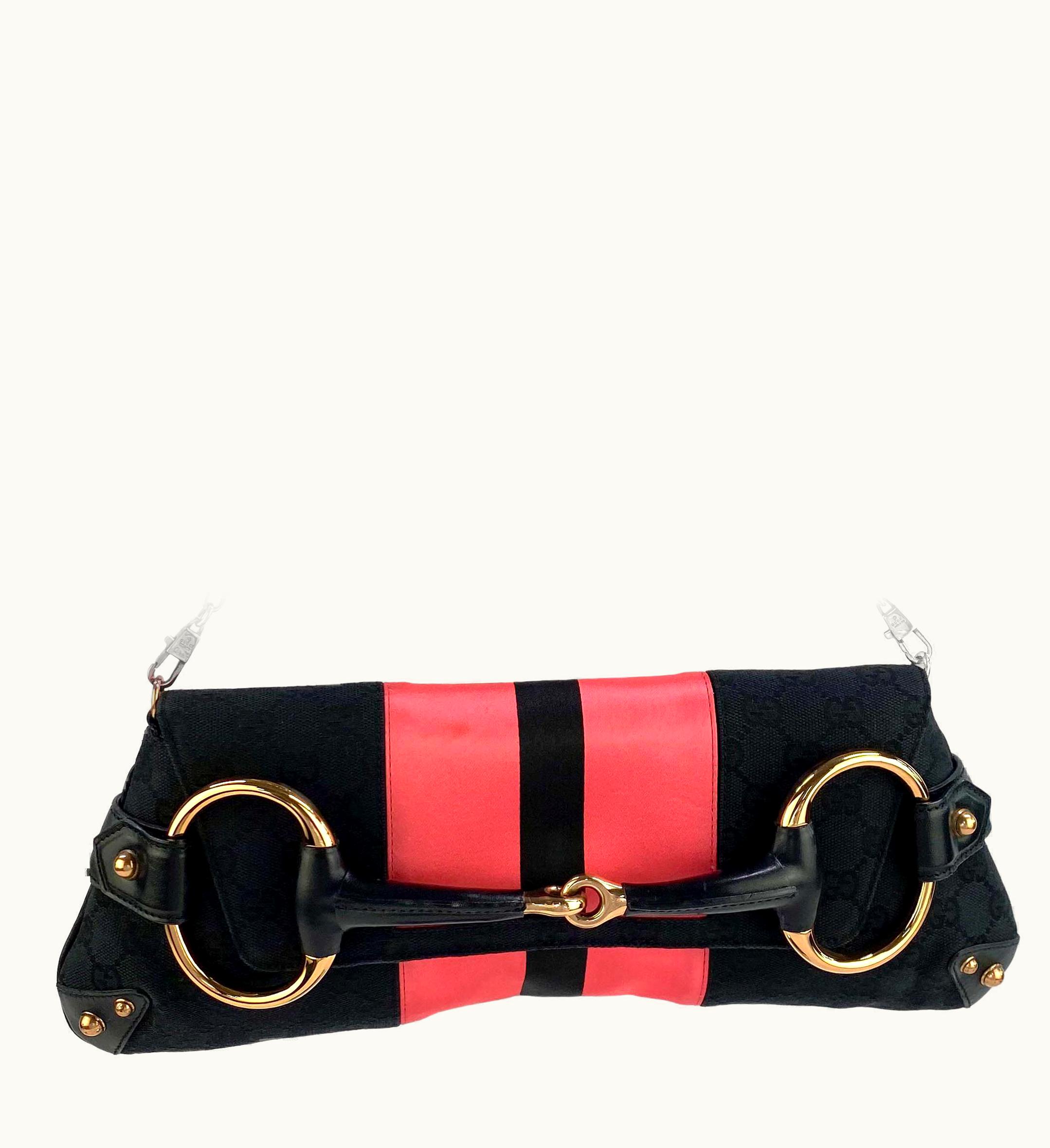 Gucci S/S 2004 Gucci By Tom Ford Ad Gg Pink Satin Large Horsebit Convertible Clutch