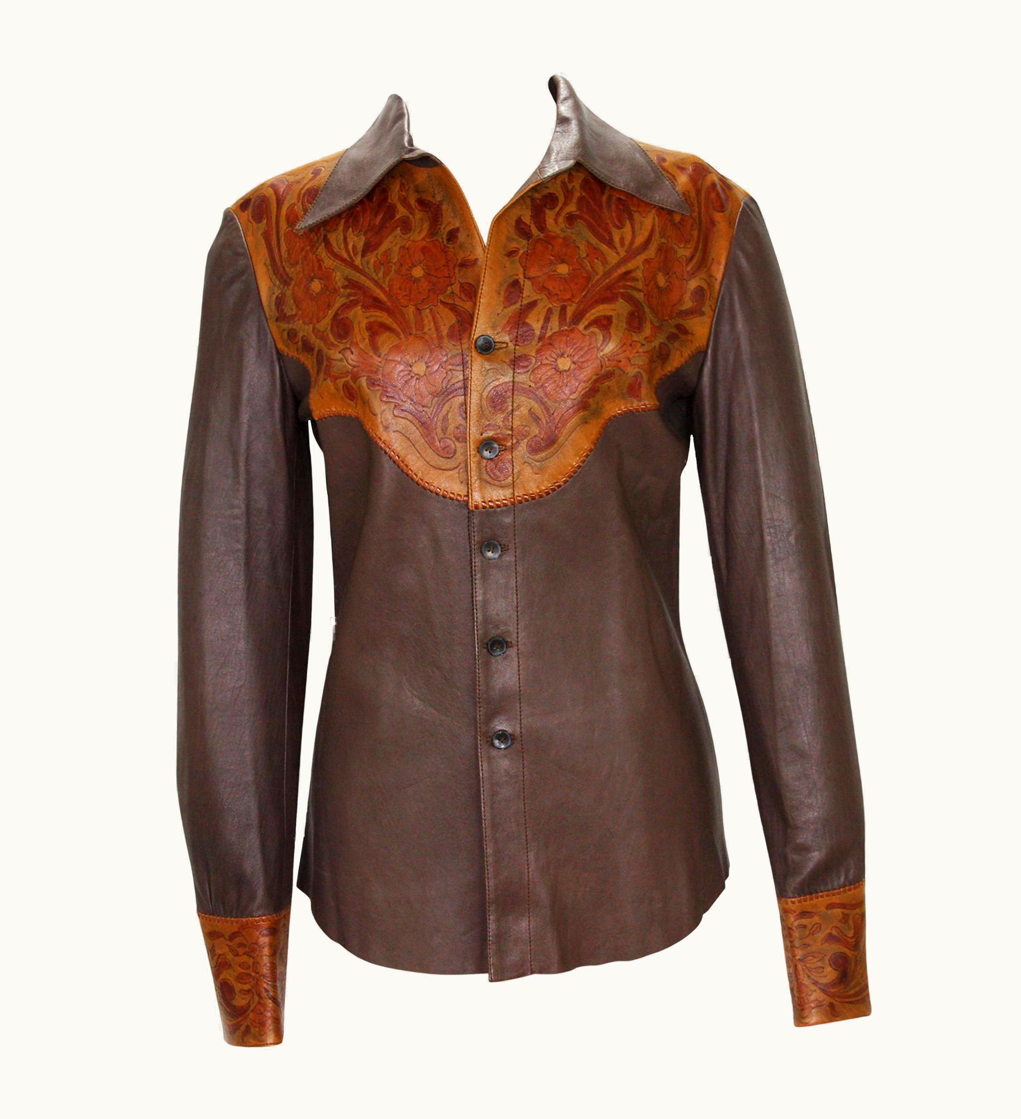 Gucci Tom Ford For Gucci Runway S/S 2004 Collection Western Leather Men' Shirt