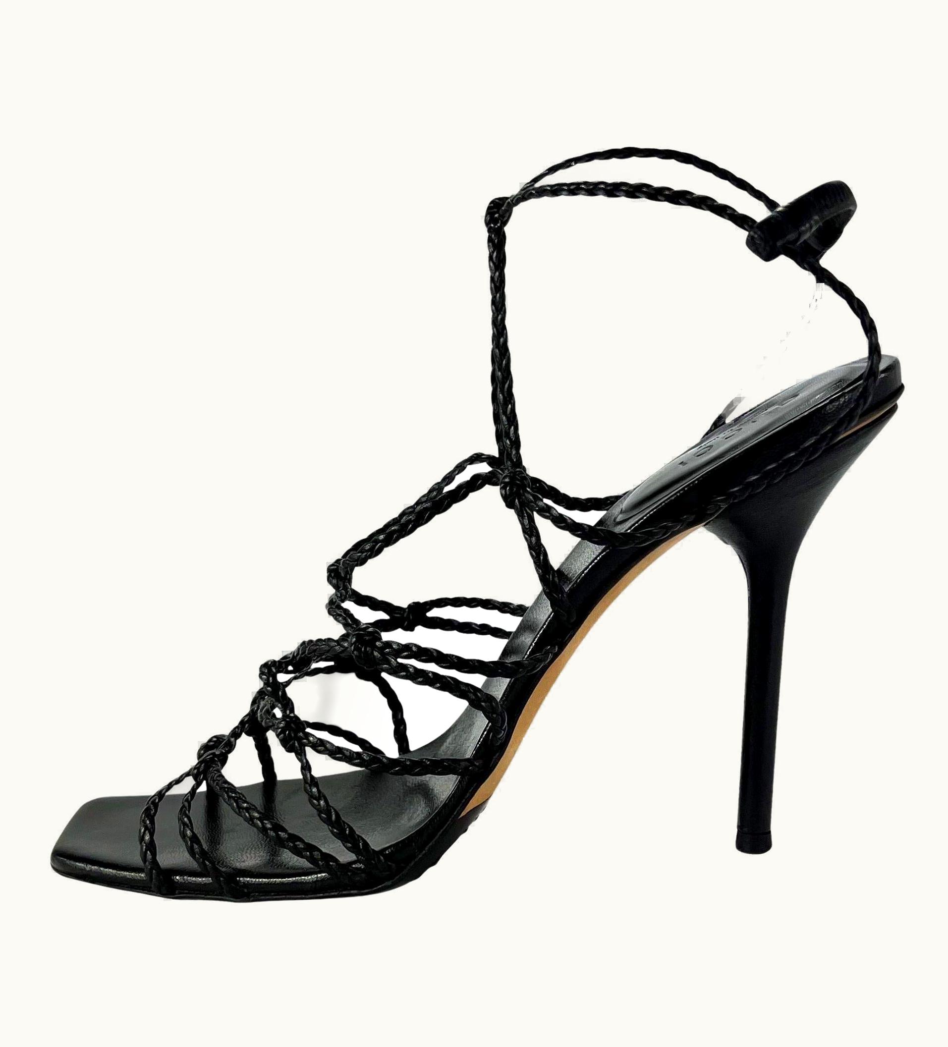 Gucci AW 2002 Gucci By Tom Ford Black Braided Leather Strap Heels .5 B