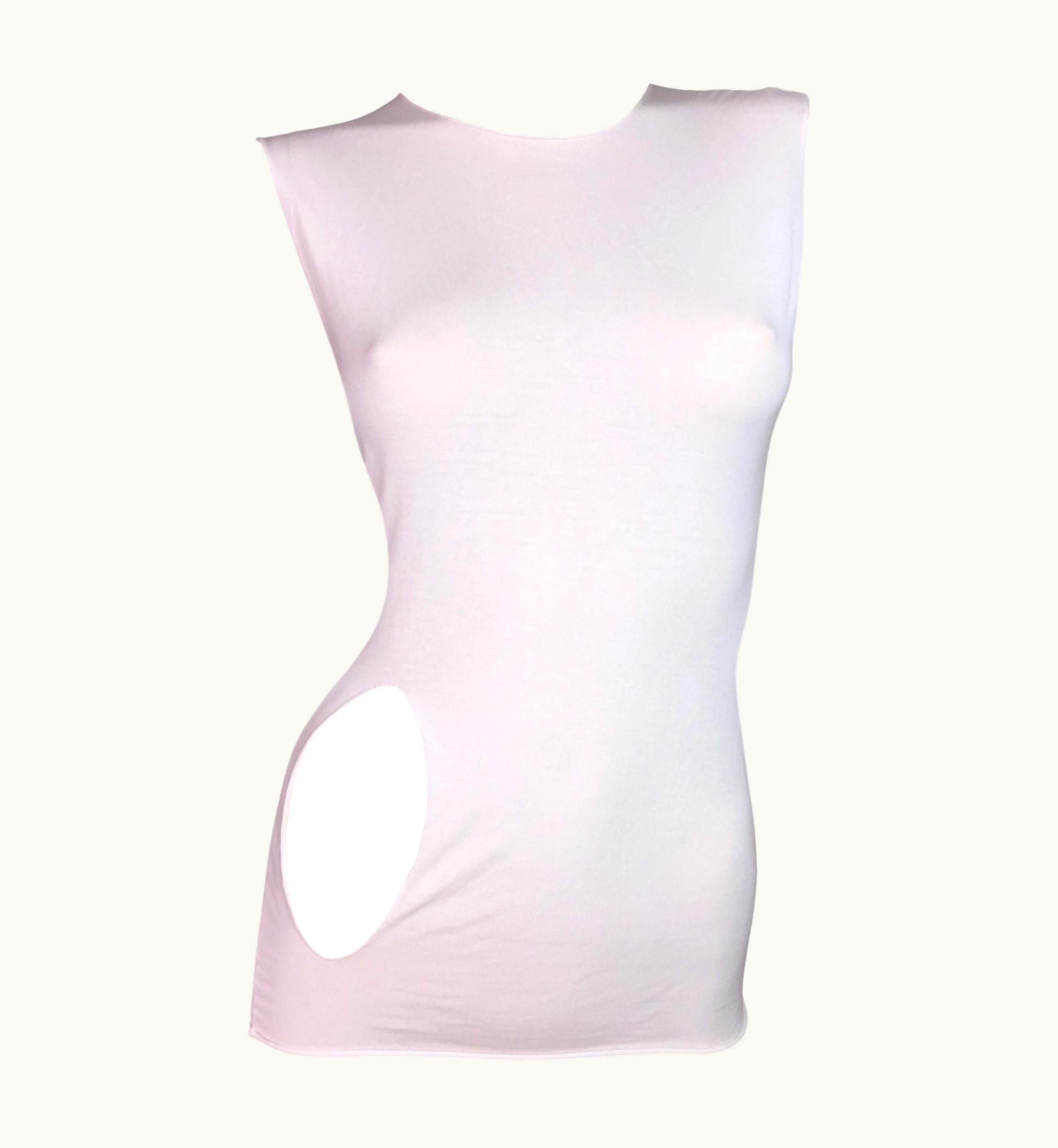 Gucci S/S 2001 Gucci Tom Ford Runway Sheer White Cut-Out Crop Top T-Shirt