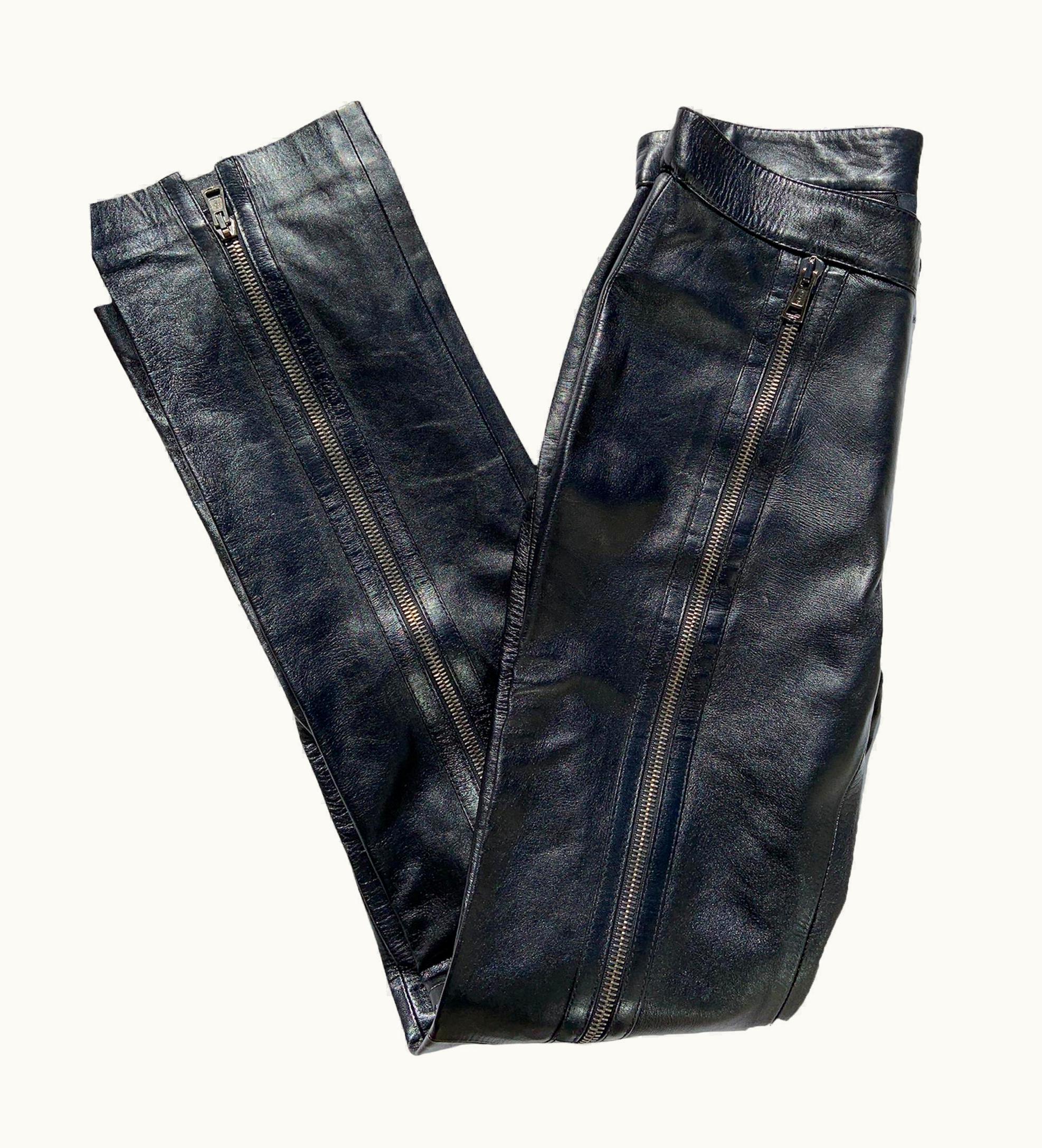 Gucci Iconic Tom Ford For Gucci AW 2001 Black Leather Double Zipper Men' Pants