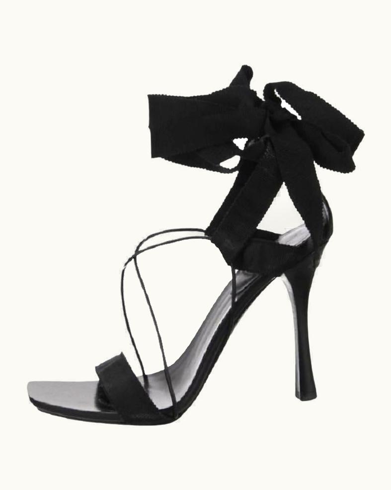 Gucci Tom Ford For Gucci AW 2002 Black Grosgrain Lace-Up Sandals It 39.5 &