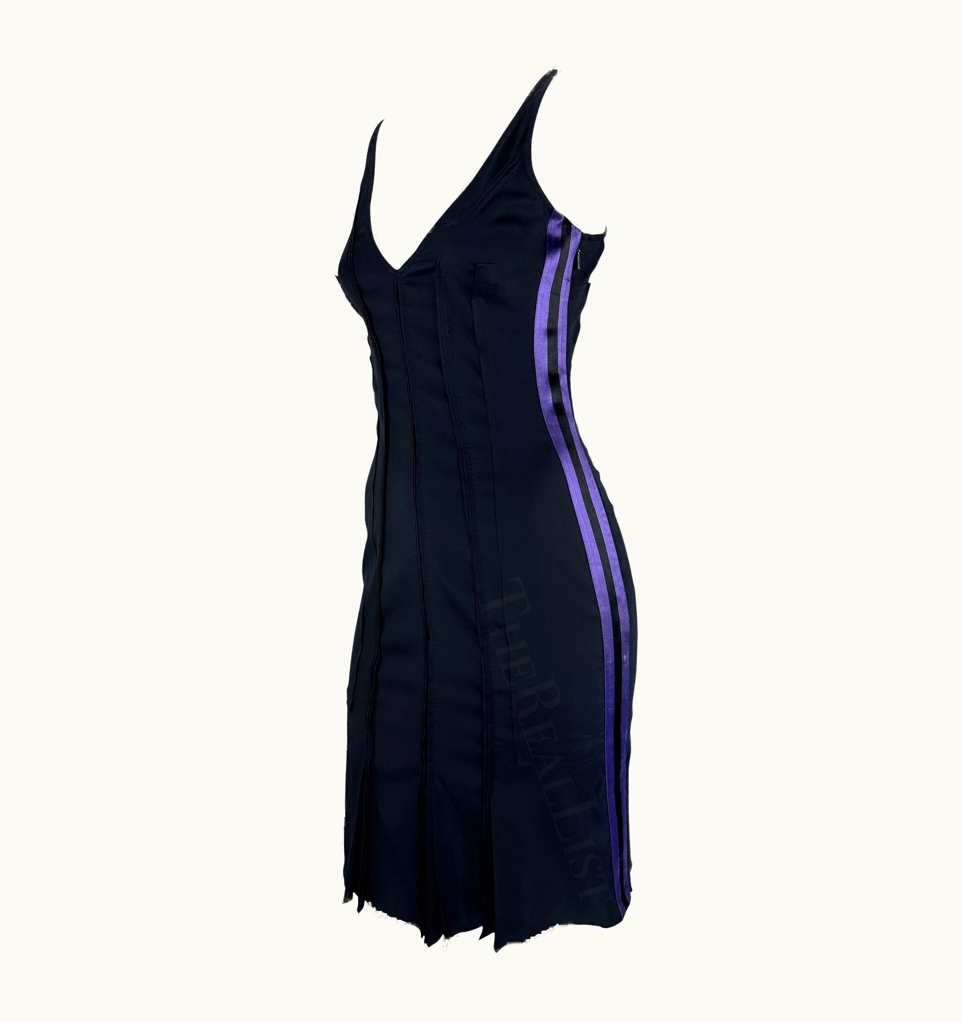 Gucci S/S 2004 Gucci By Tom Ford Black Silk Runway Dress With Purple Satin Stripe