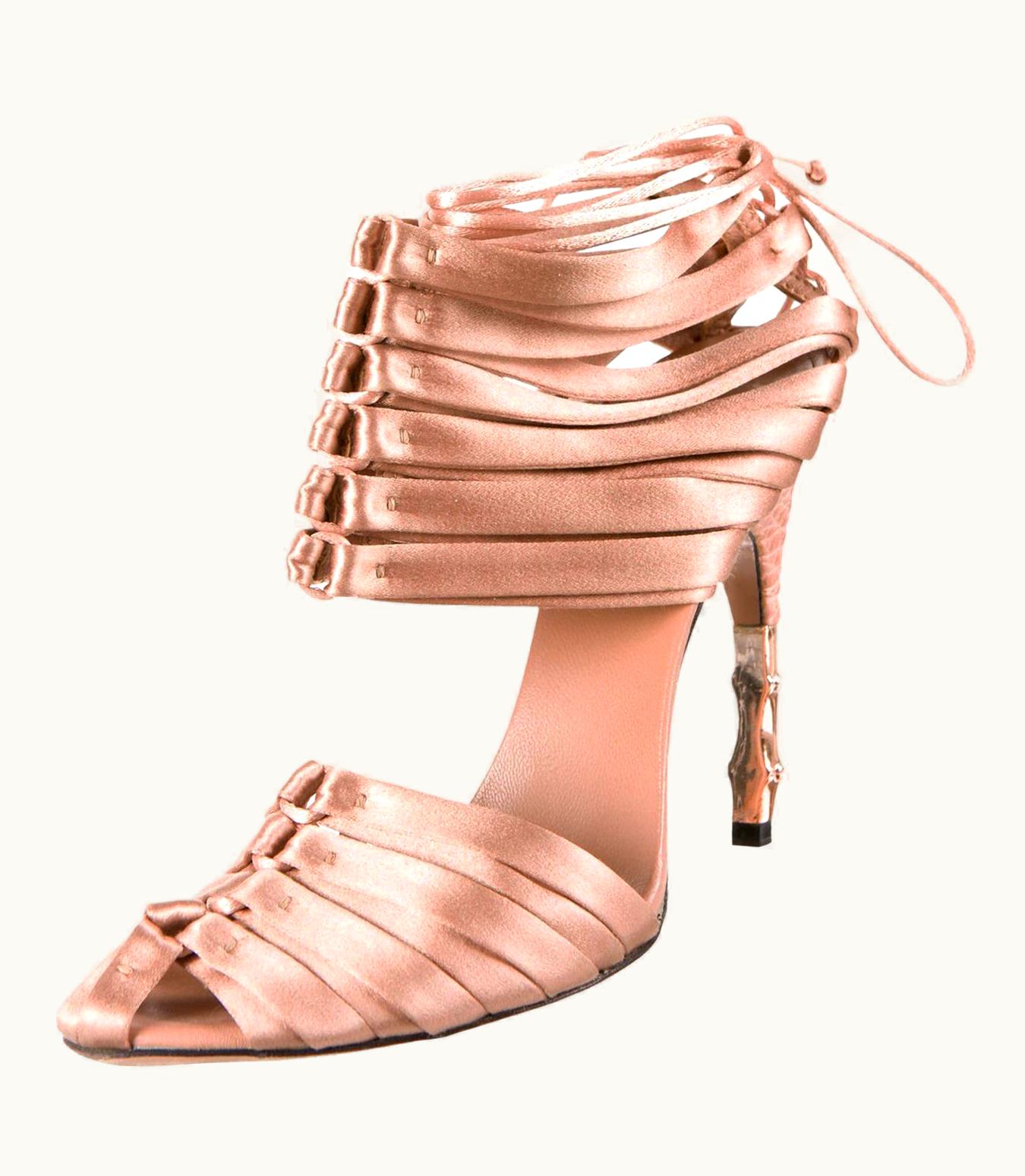 Gucci Tom Ford For Gucci S/S 2004 Nude Crocodile Satin Corset Shoes 9.5 It