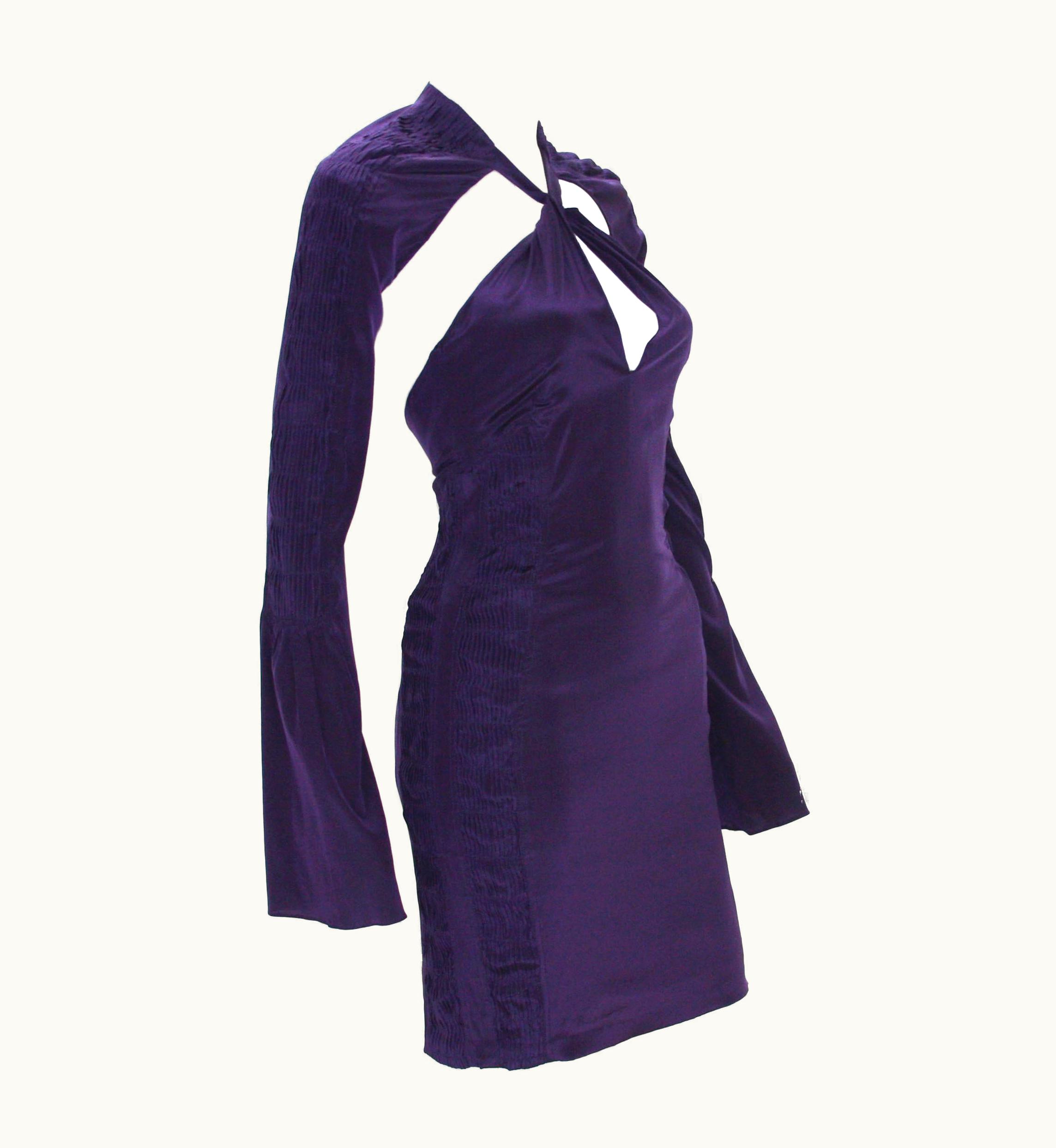 Gucci Tom Ford For Gucci S/S 2004 Deep Purple Silk Plunging Backless Dress 38 &