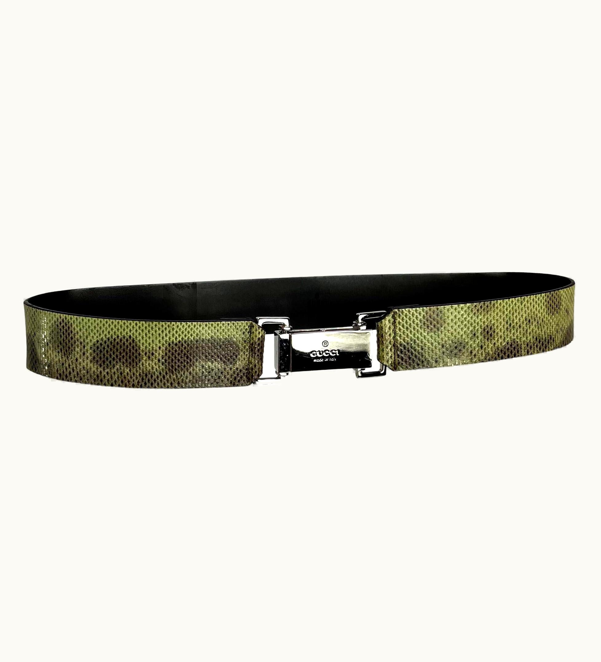 Gucci S/S 2000 Gucci By Tom Ford Logo Green Karung Snakeskin Belt