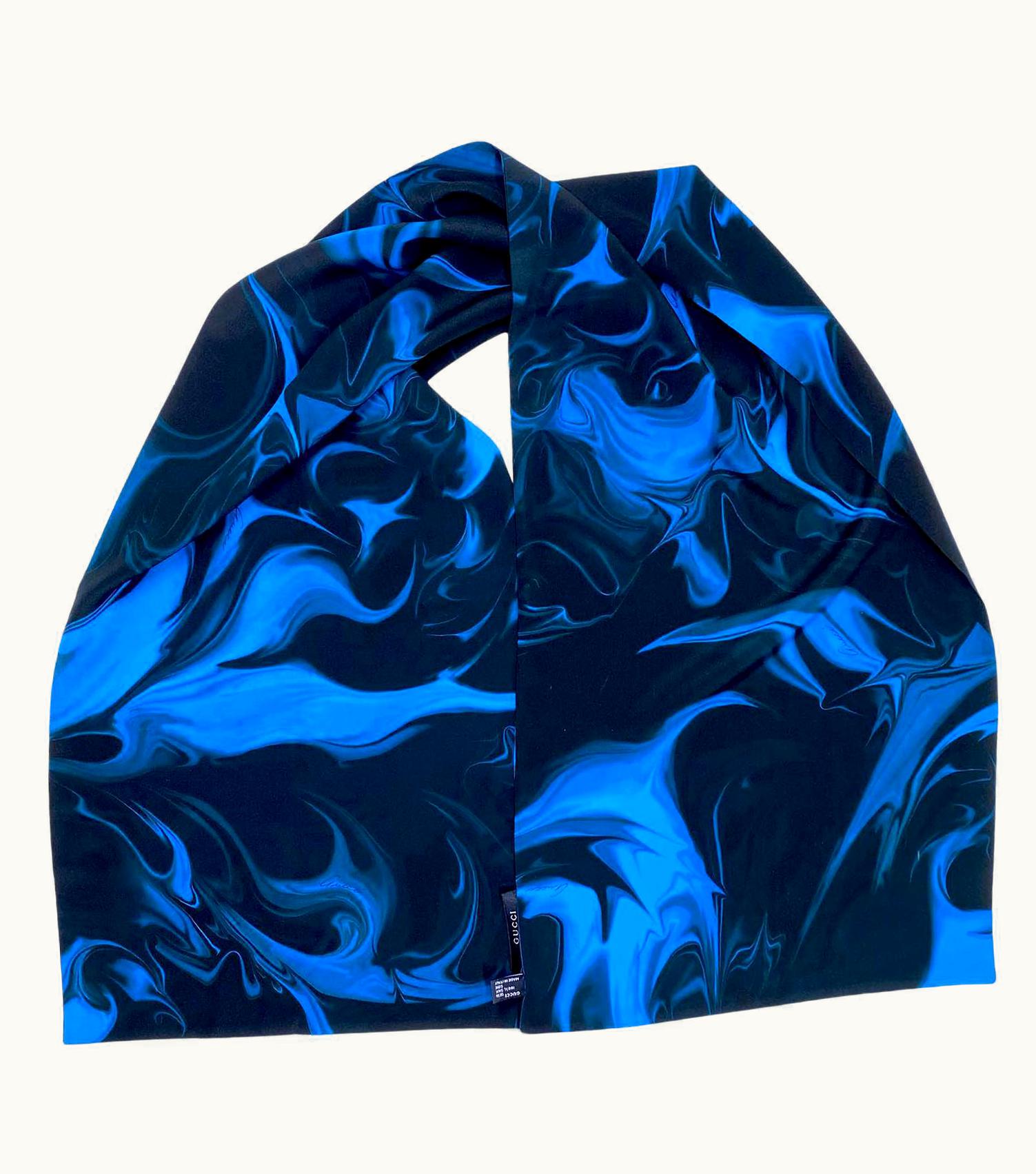 Gucci S/S 2001 Gucci By Tom Ford Lava Print Blue Silk Scarf