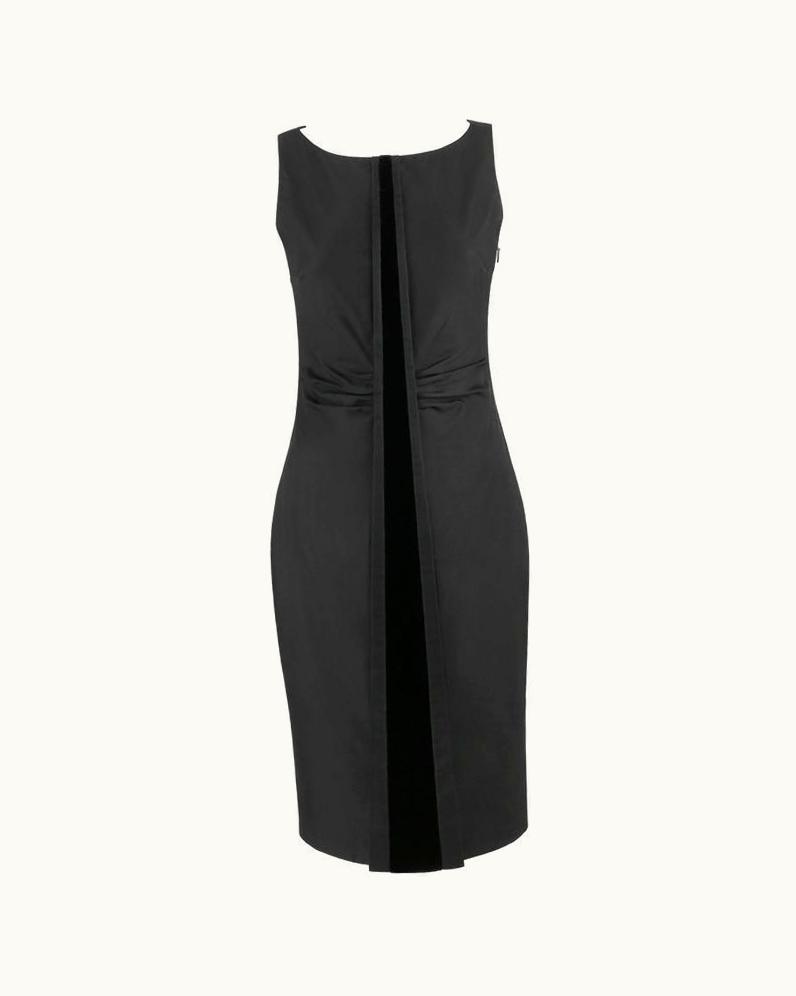 Gucci AW 2004 Tom Ford Black Sleeveless Velvet Detail Sheath Dress
