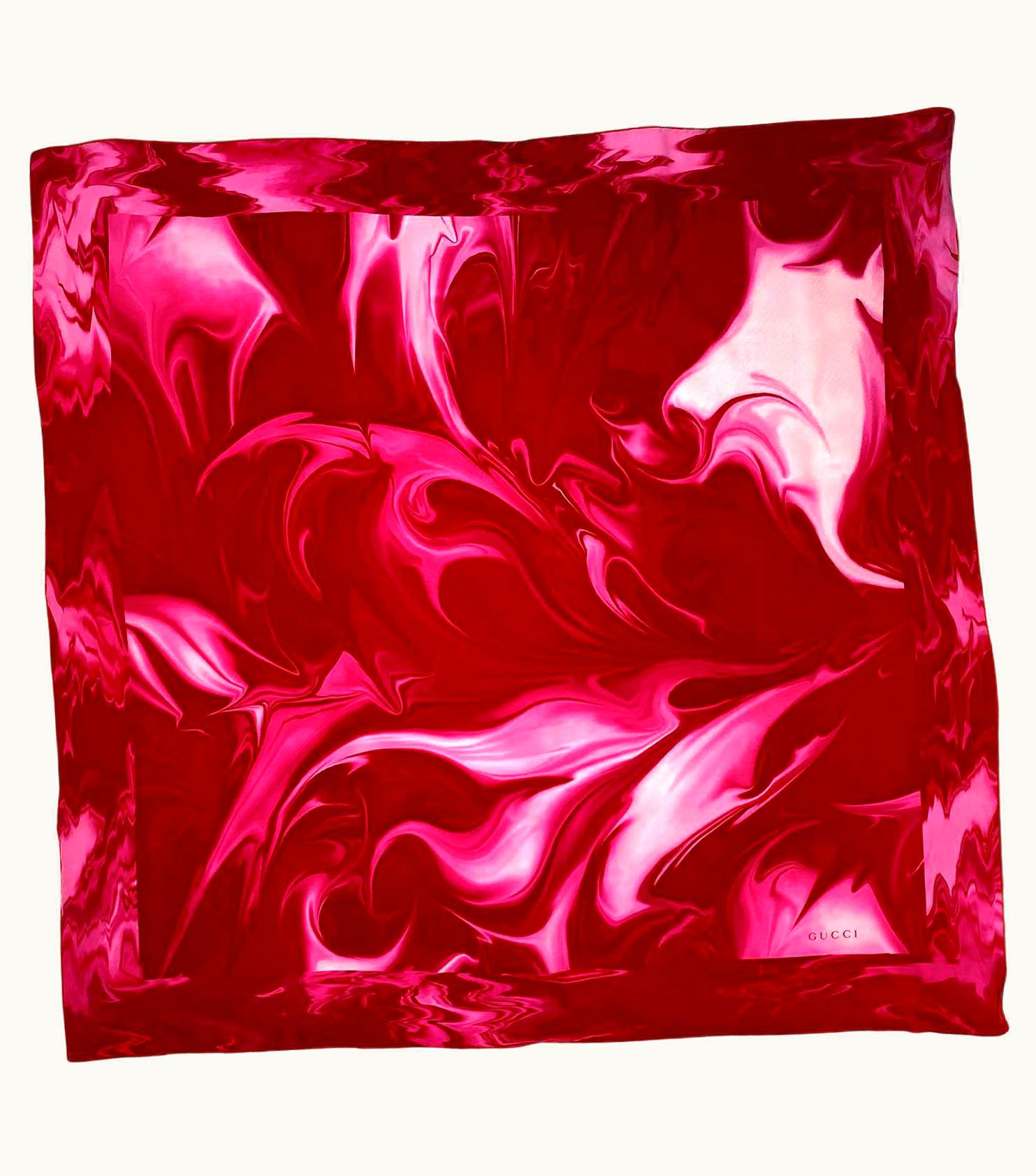 Gucci S/S 2001 Gucci By Tom Ford Lava Print Pink Silk Square Scarf