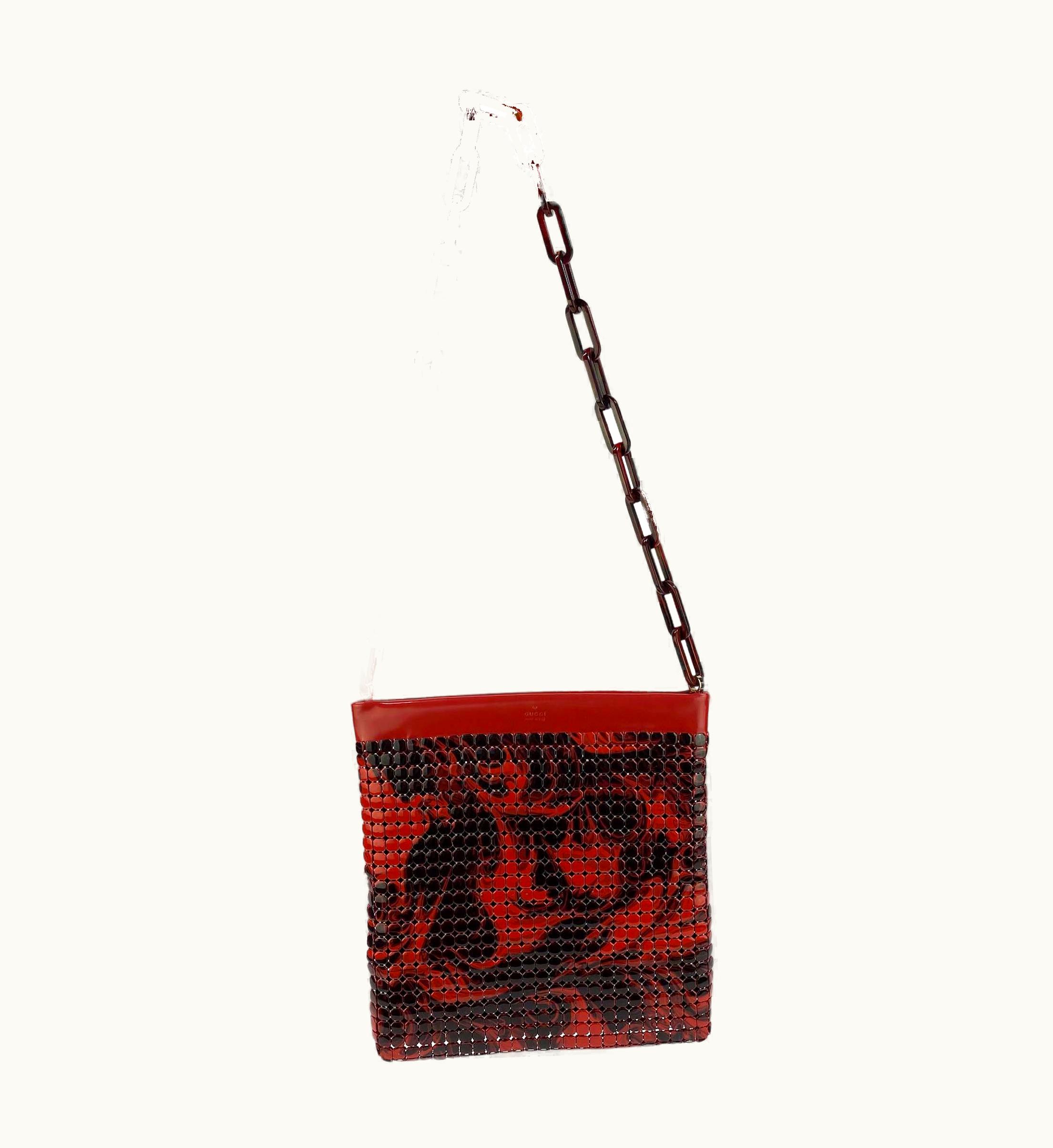 Gucci S/S 2001 Gucci By Tom Ford Red Abstract Lava Metal Chainmail Bag