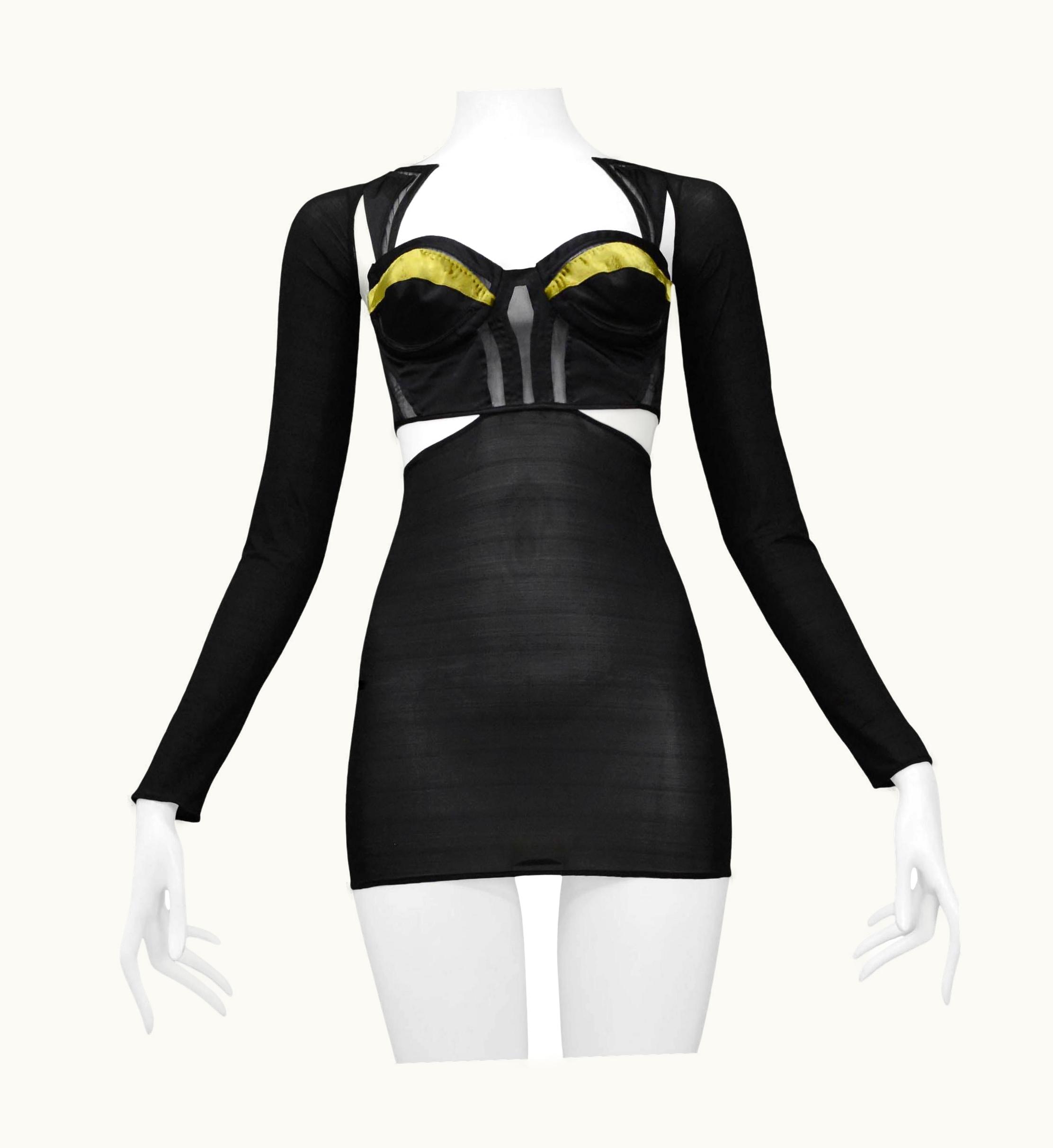 Gucci Black Cut Out Top With Sheer Sleeves & Gold Velvet Detail 2005