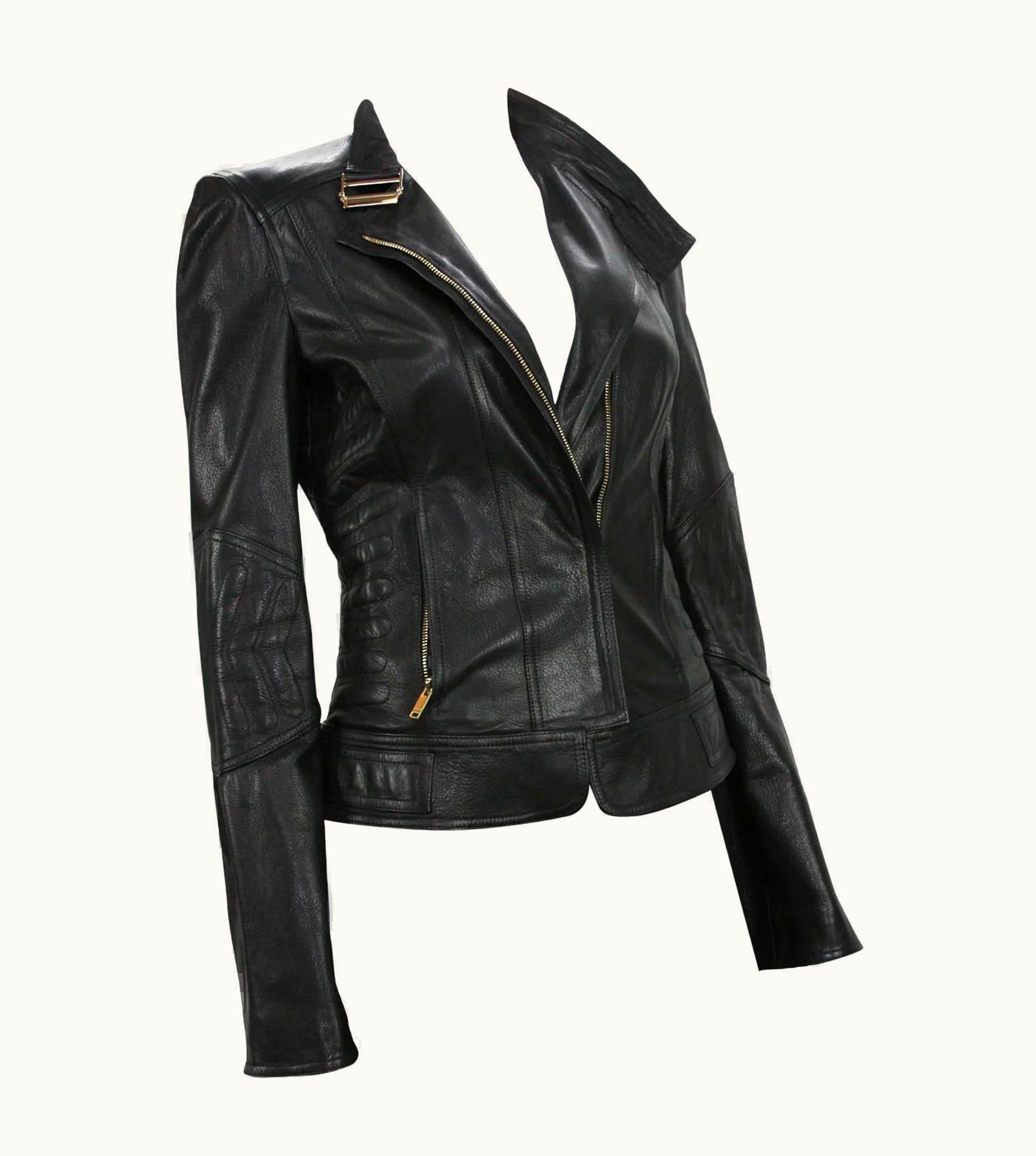 Gucci Tom Ford For Gucci 2004 Collection Leather Chevron Black Jacket It 42 - Us