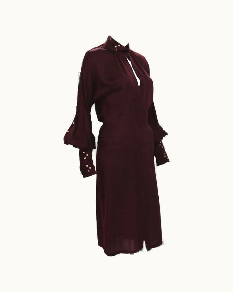 Gucci Tom Ford For Gucci 2003 Collection 3x Buckle Grommet Sleeve Burgundy Dress