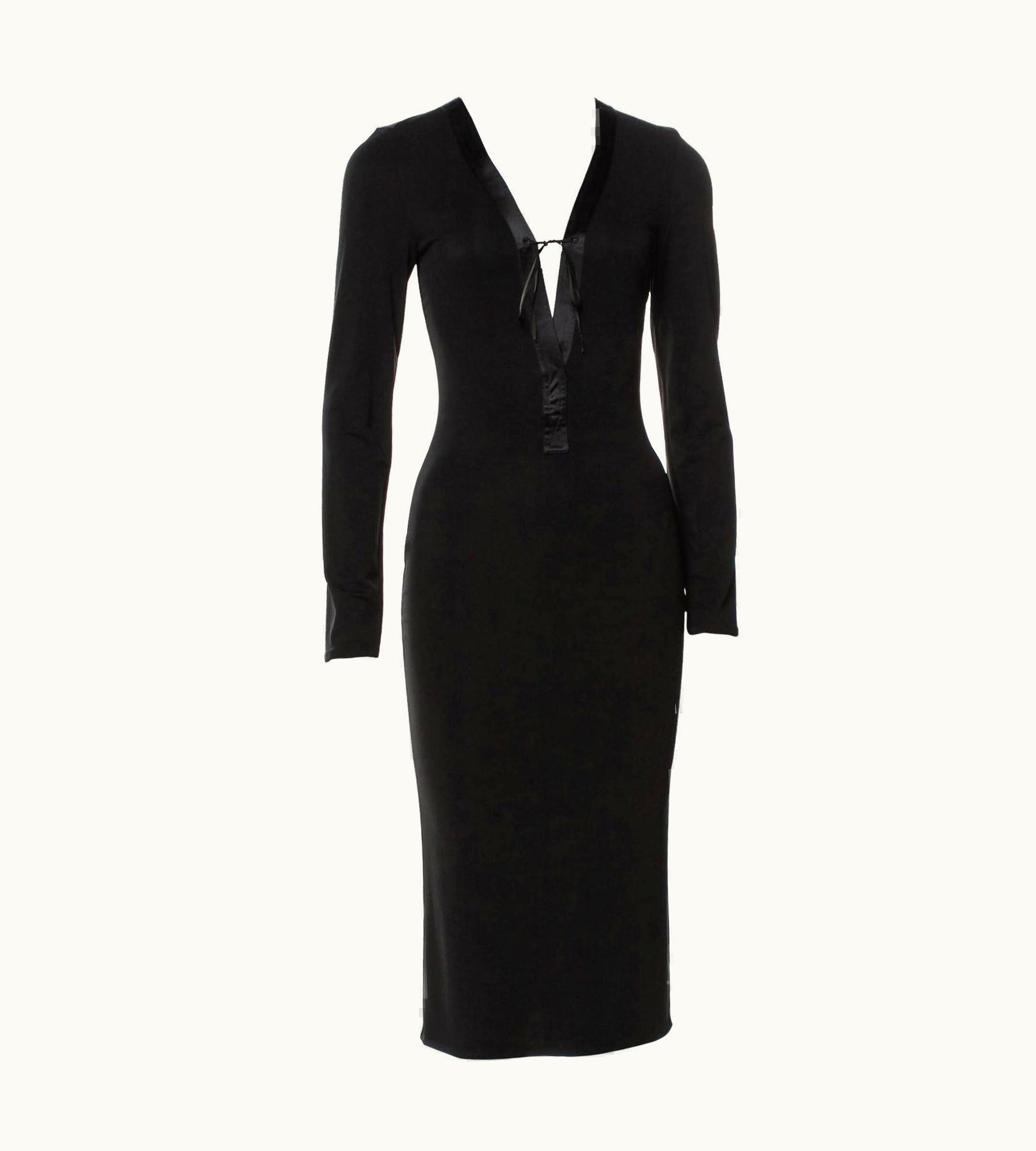 Gucci Tom Ford For Gucci AW 2002 Collection Black Stretch Deep V-Neck Dress