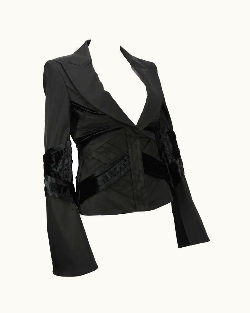 Gucci By Tom Ford 2004 Collection Black Silk Taffeta Velvet Jacket - Us