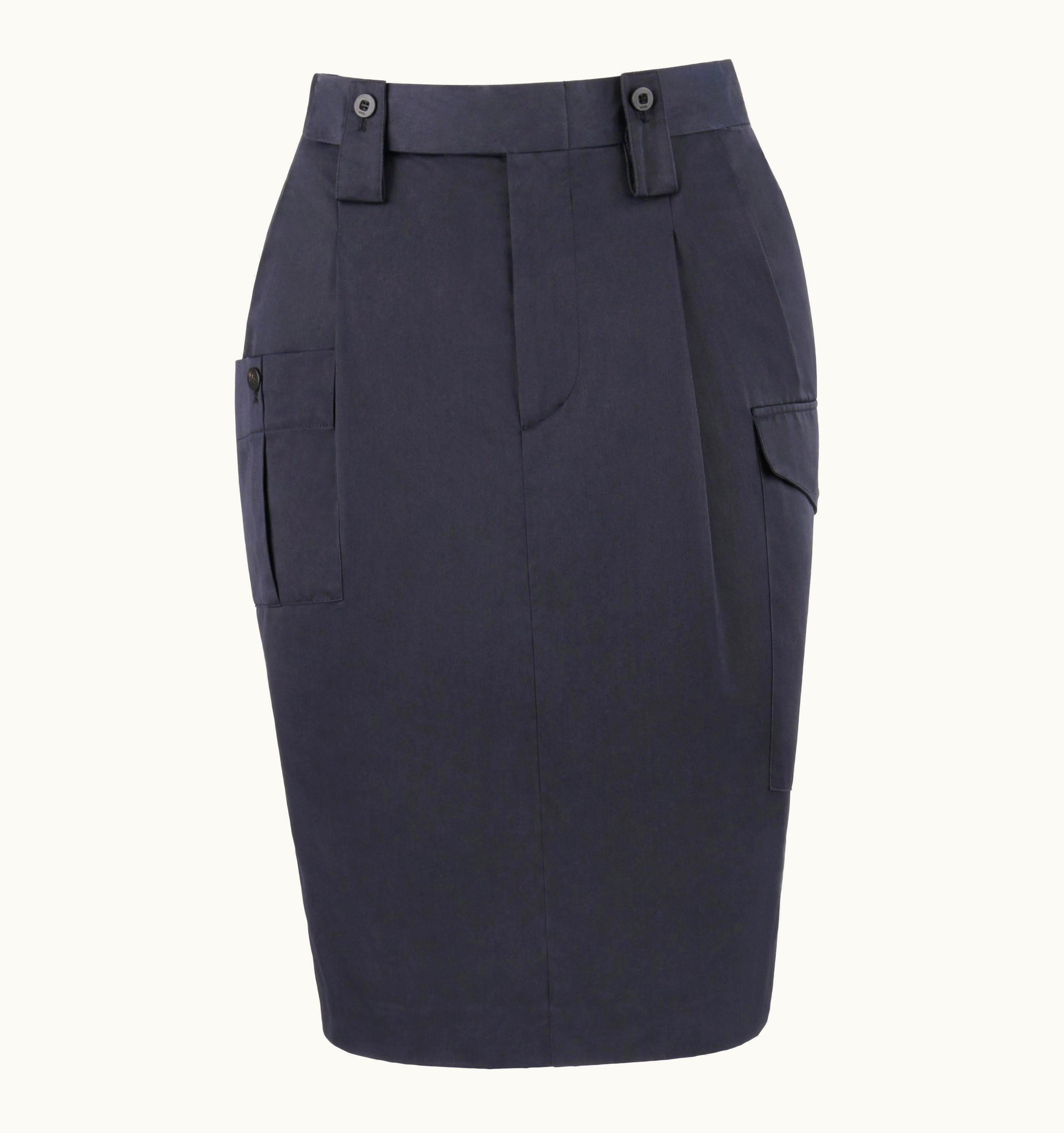 Gucci S/S 2001 Tom Ford Navy Blue Silk Twill Cargo Pocket Pencil Skirt Nwt