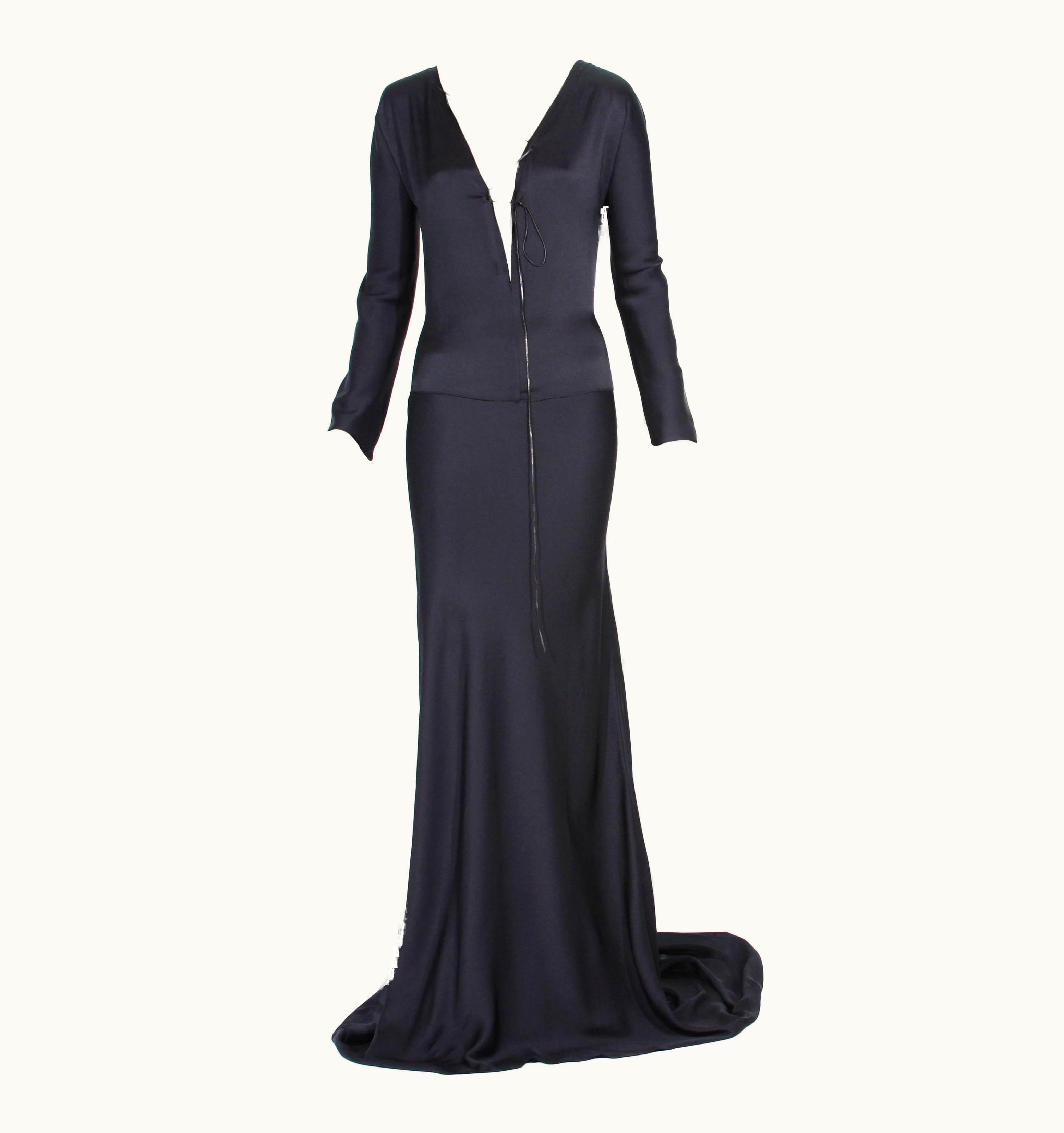 Gucci Tom Ford For Gucci AW 2002 Black Silk Gown With Leather Tie It