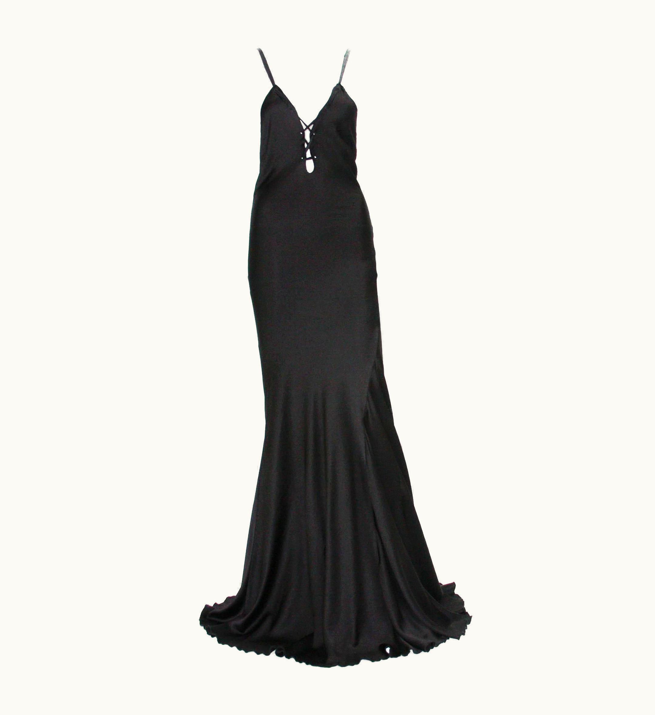 Gucci Tom Ford For Gucci AW 2002 Collection Black Silk Lace-Up Dress Gown It
