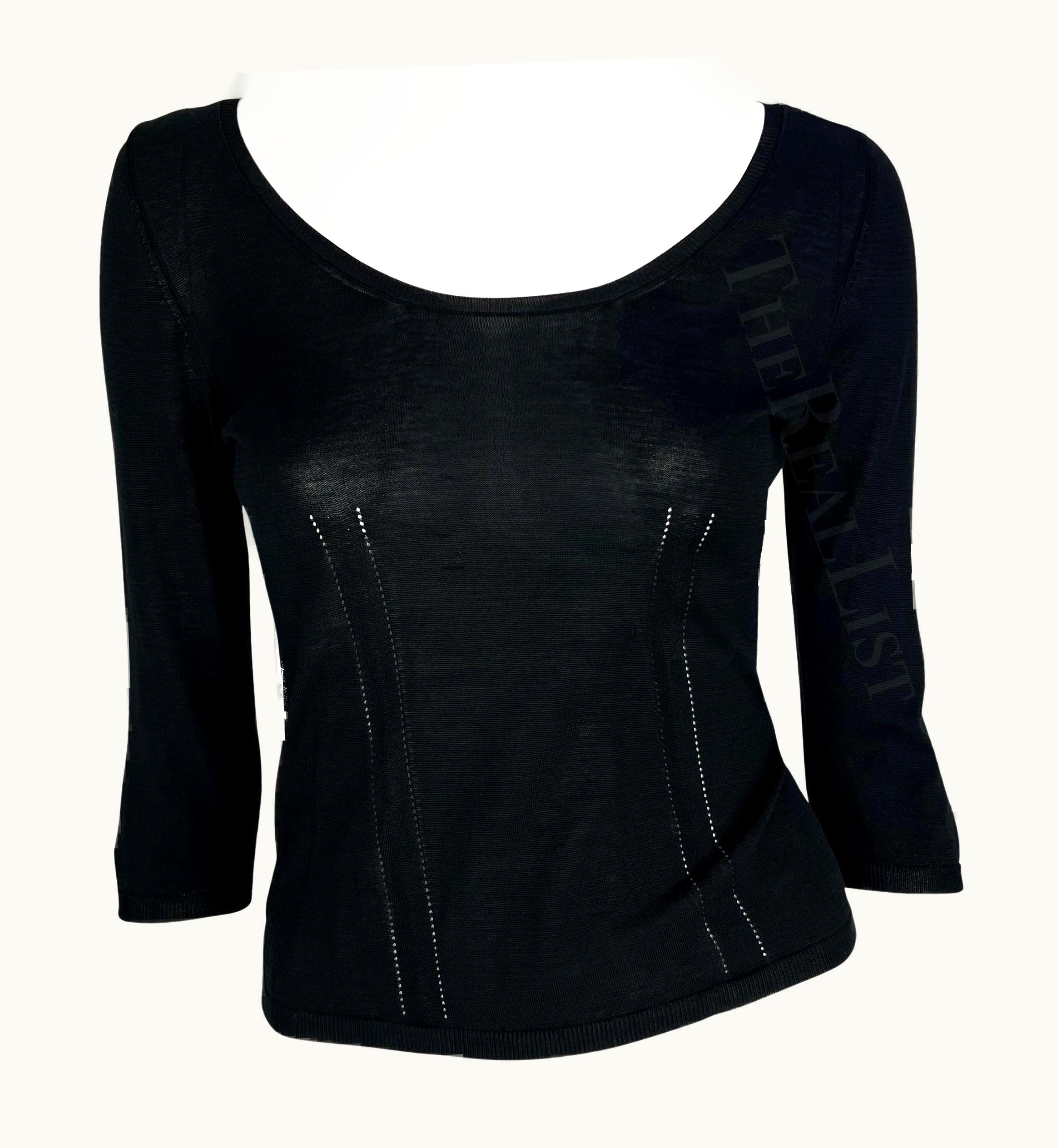 Gucci 2001 Gucci By Tom Ford Stretch Knit Black Semi-Sheer Cropped Sweater Top