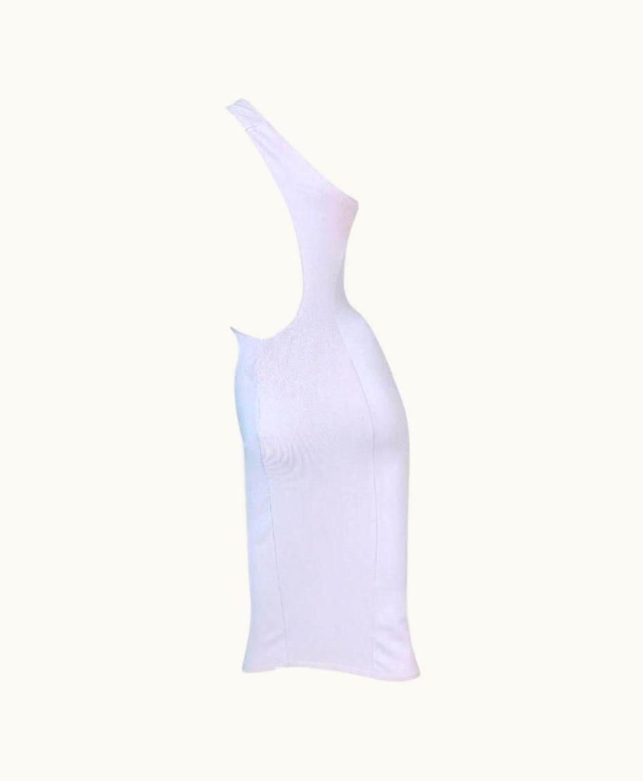 Gucci S/S 2000 Gucci By Tom Ford Plunging One Shoulder Nude/Pink Knit Bodycon Dress