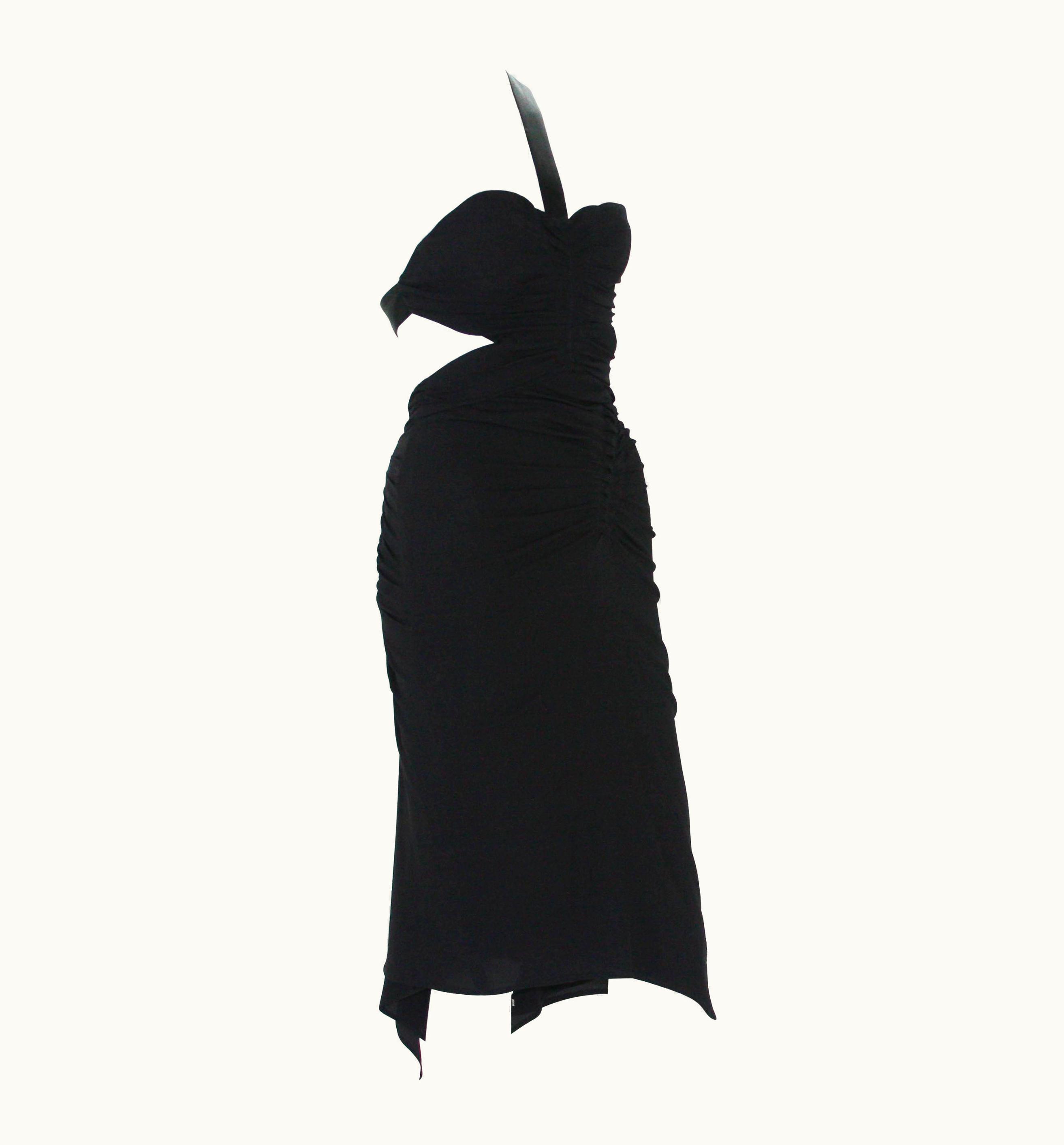 Gucci Tom Ford For Gucci AW 2003 Cut Out Black Silk Ruched One Shoulder Dress It