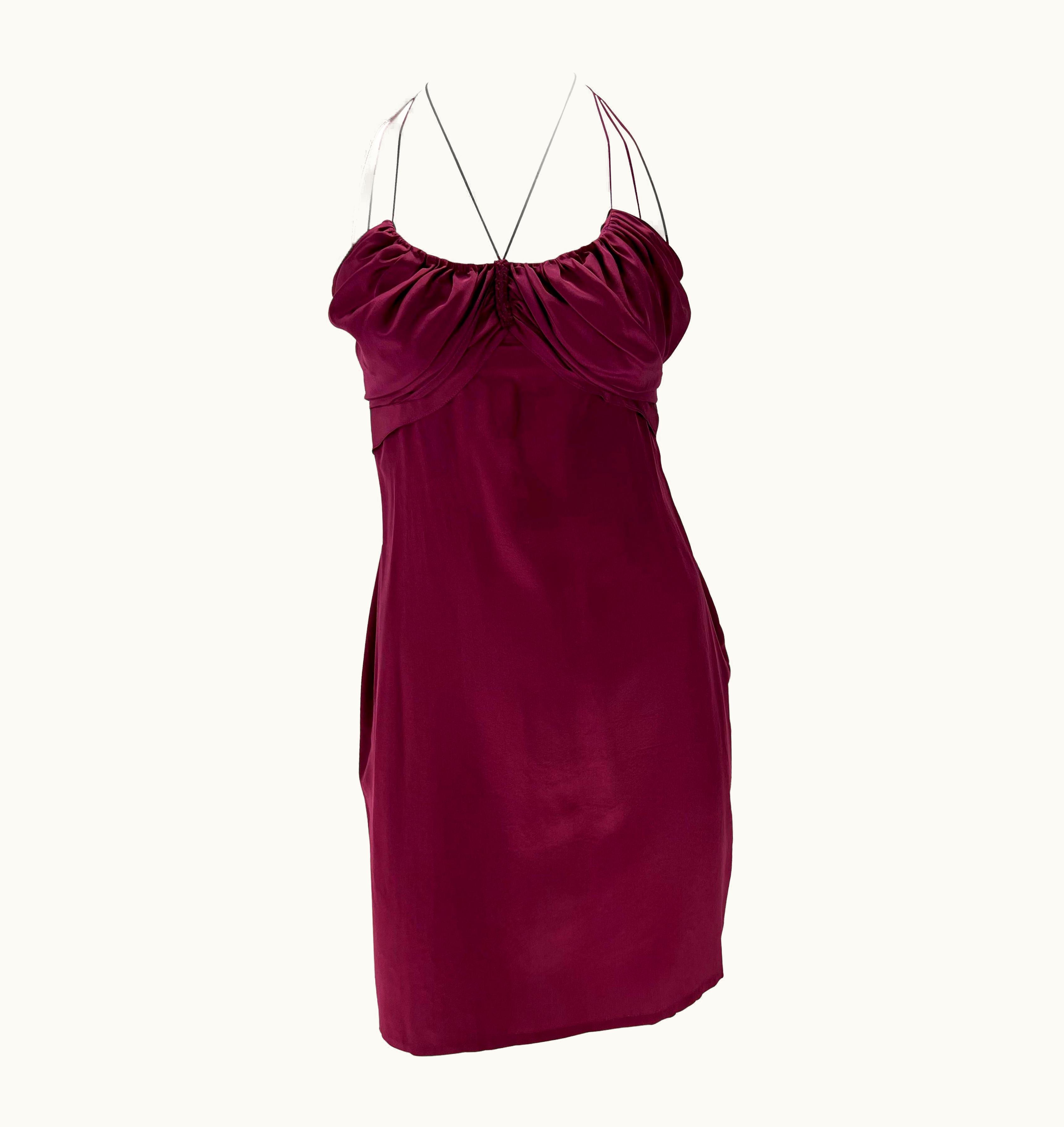 Gucci AW 2002 Gucci By Tom Ford Maroon Strappy Silk Chiffon Mini Dress
